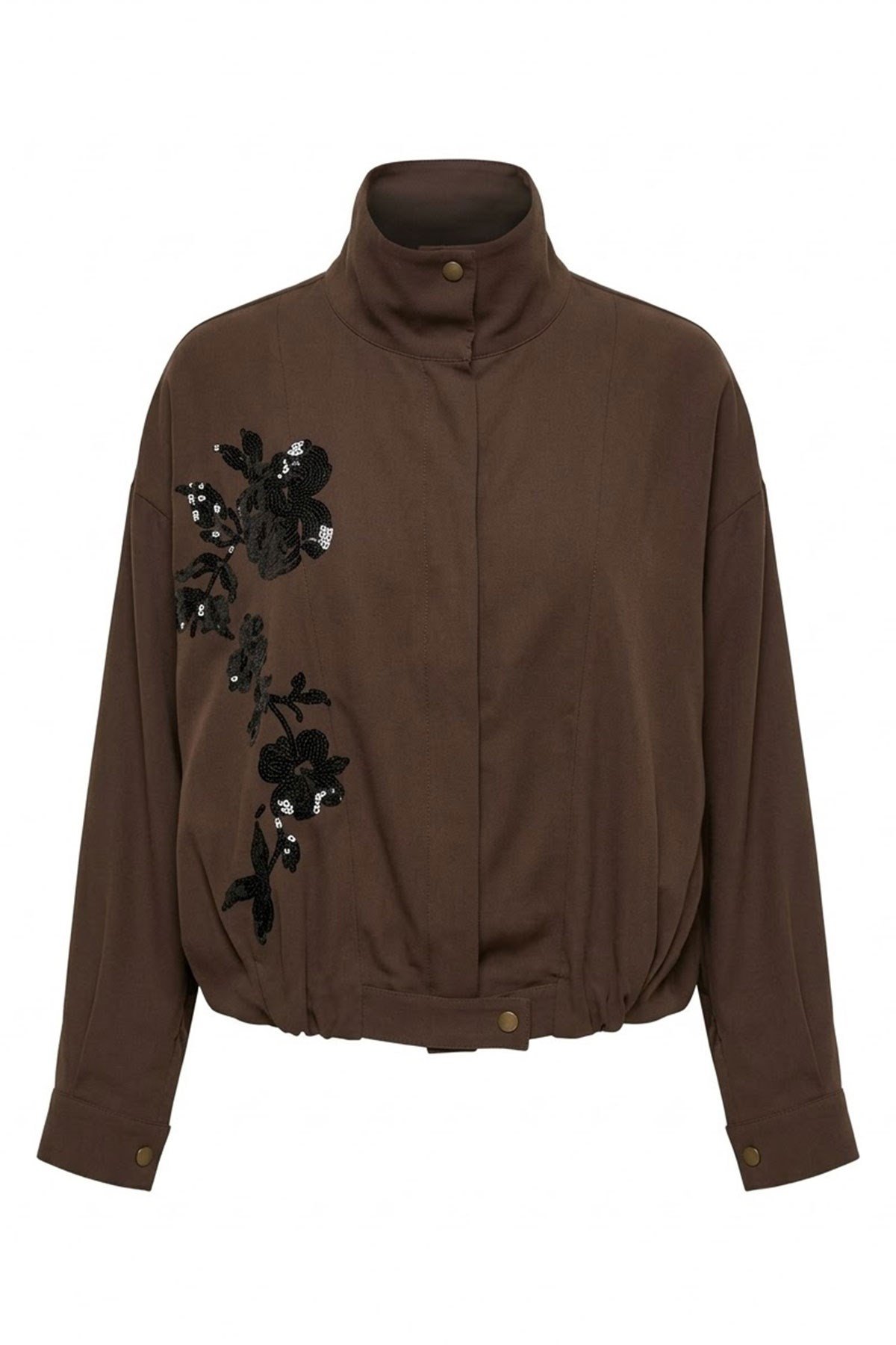 Gabardin Nakış İşlemeli Bomber Ceket- KAHVERENGİ