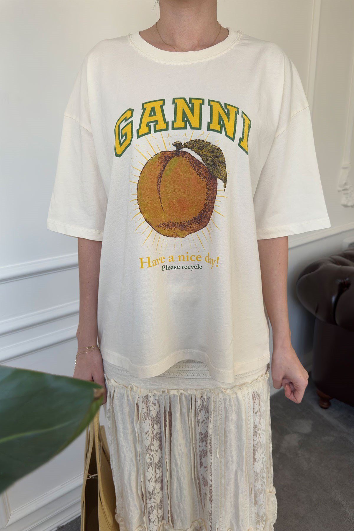Ganni Baskılı Tshirt- BEJ