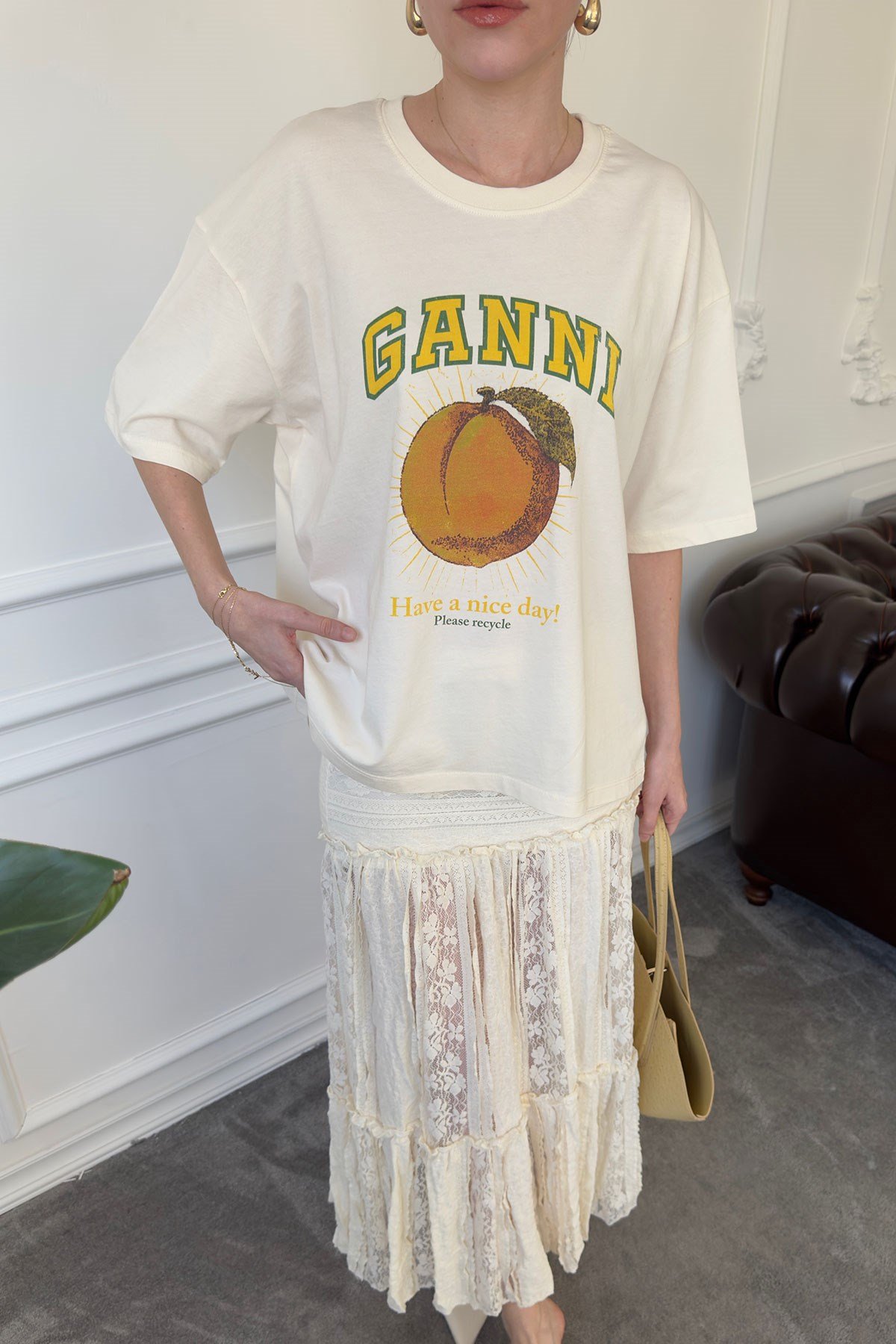 Ganni Baskılı Tshirt- BEJ