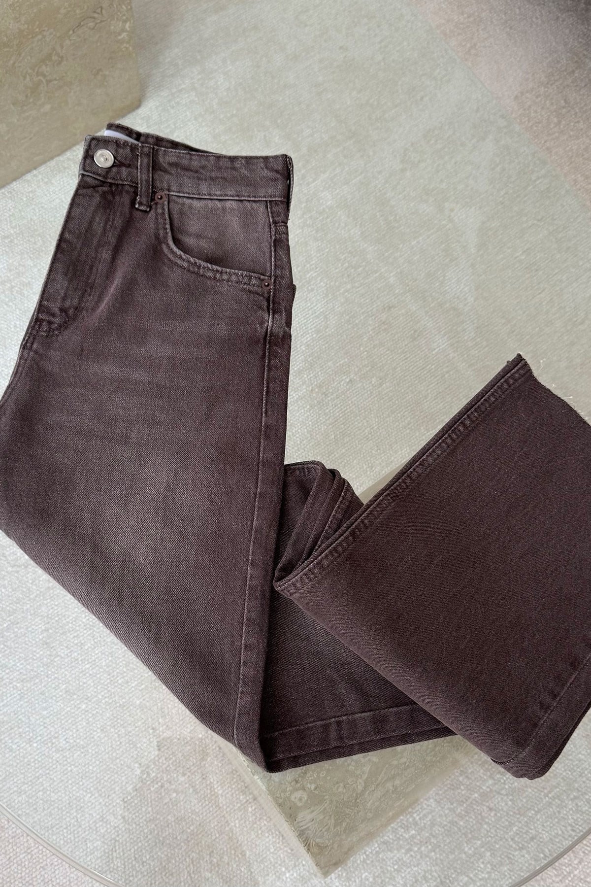 Geniş Kesik Paça Premium Jean- KAHVERENGİ