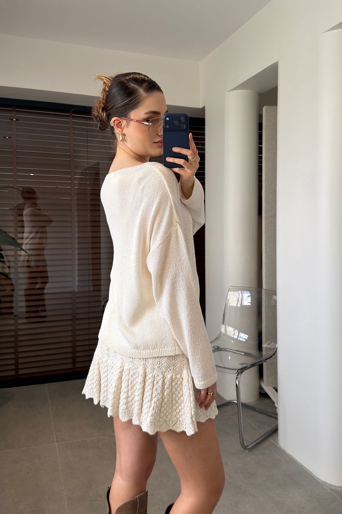 Geniş Yaka Basic Merserize Triko- EKRU