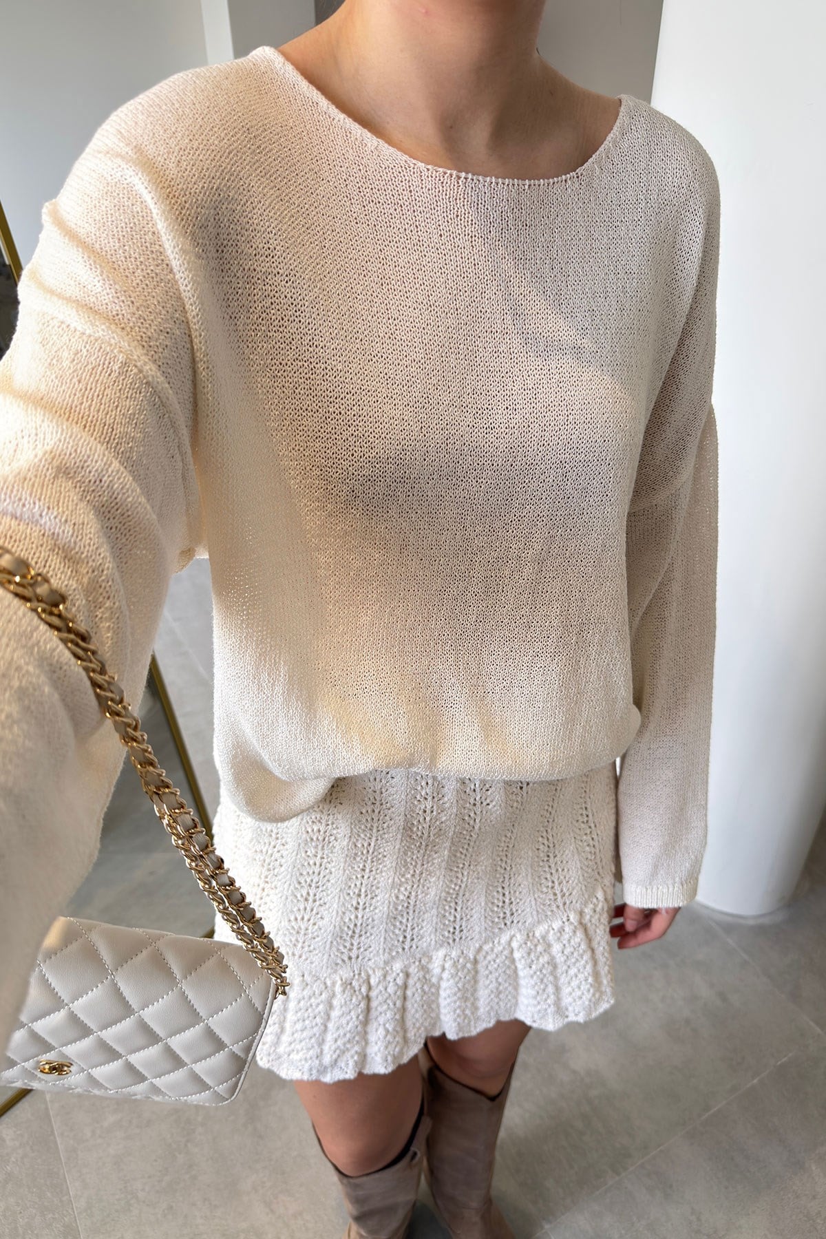 Geniş Yaka Basic Merserize Triko- EKRU