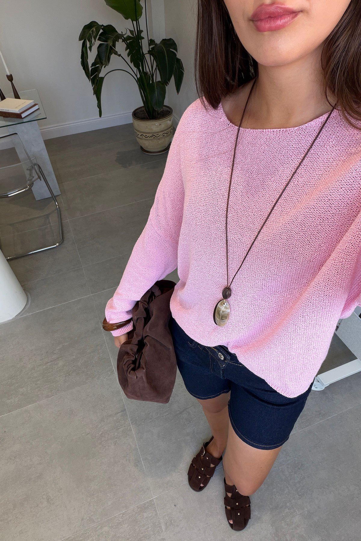 Geniş Yaka Basic Merserize Triko- PEMBE