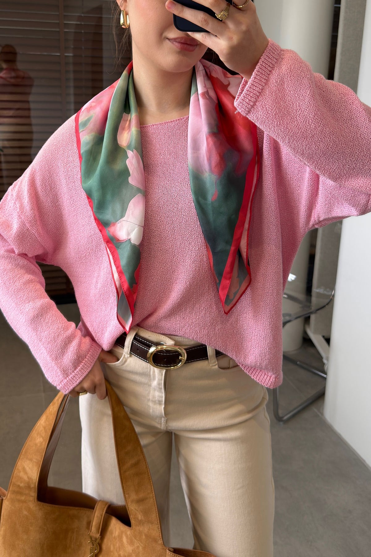 Geniş Yaka Basic Merserize Triko- PEMBE