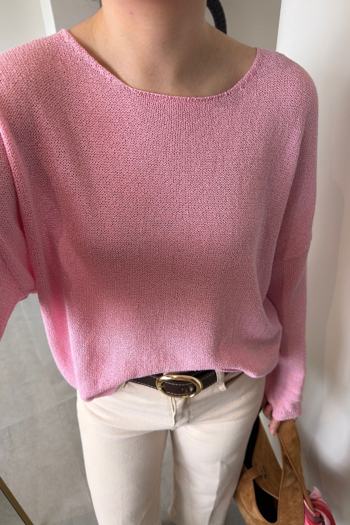 Geniş Yaka Basic Merserize Triko- PEMBE