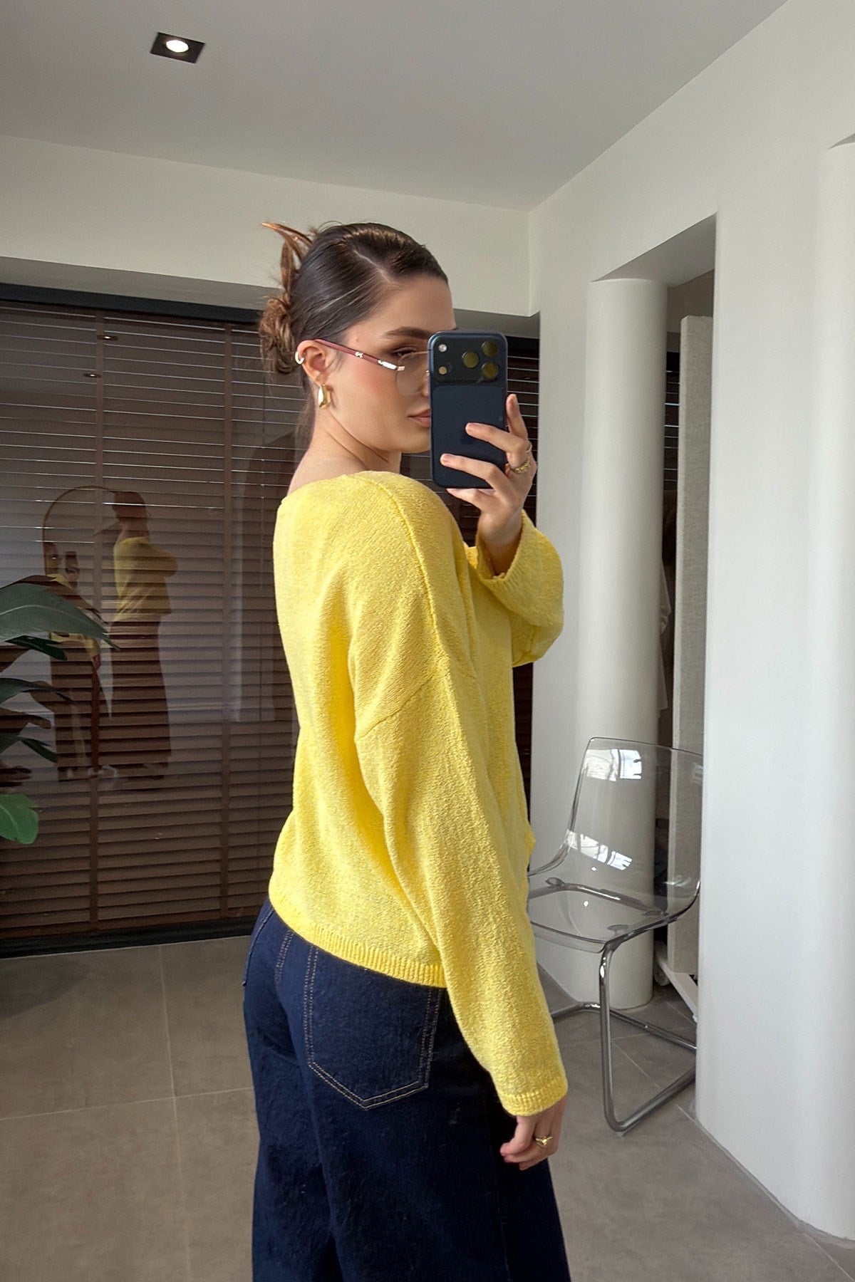 Geniş Yaka Basic Merserize Triko- SARI