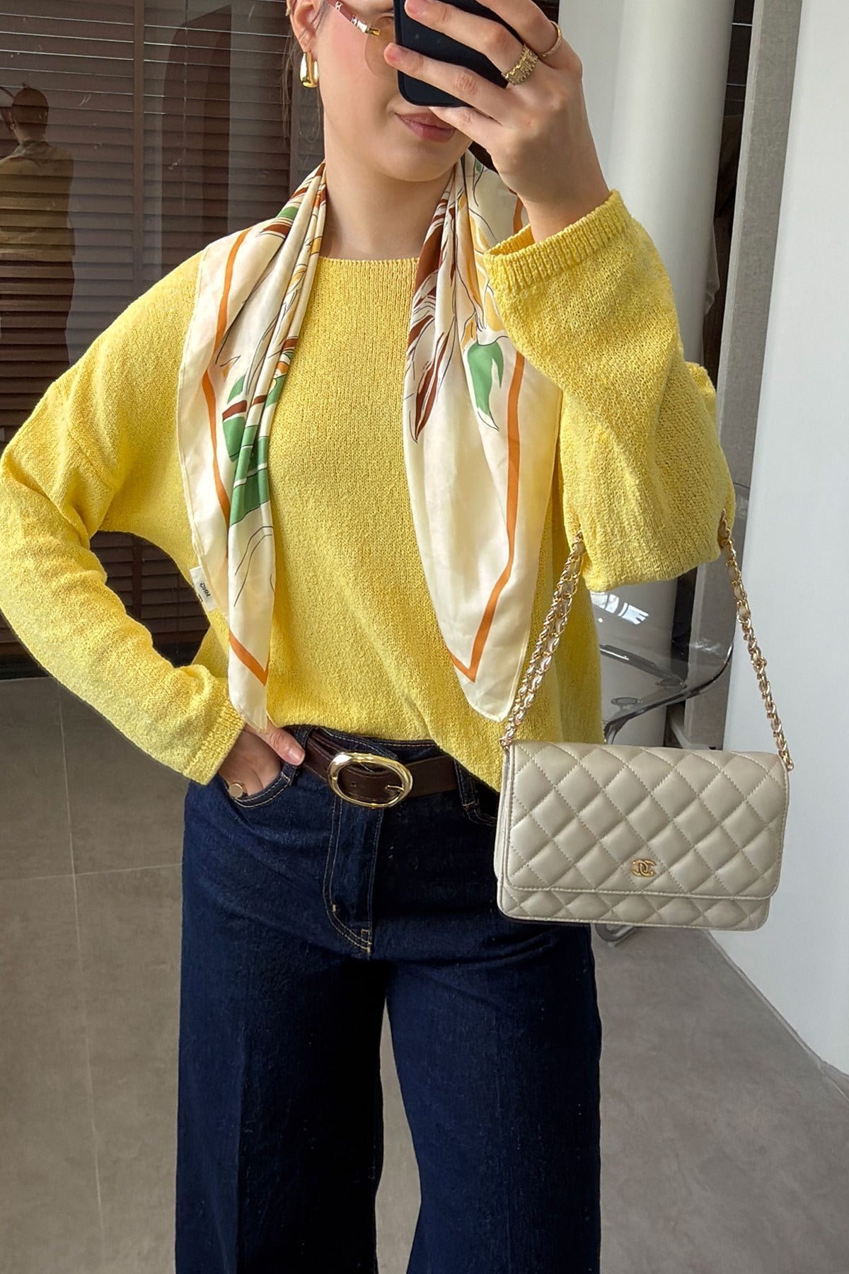 Geniş Yaka Basic Merserize Triko- SARI