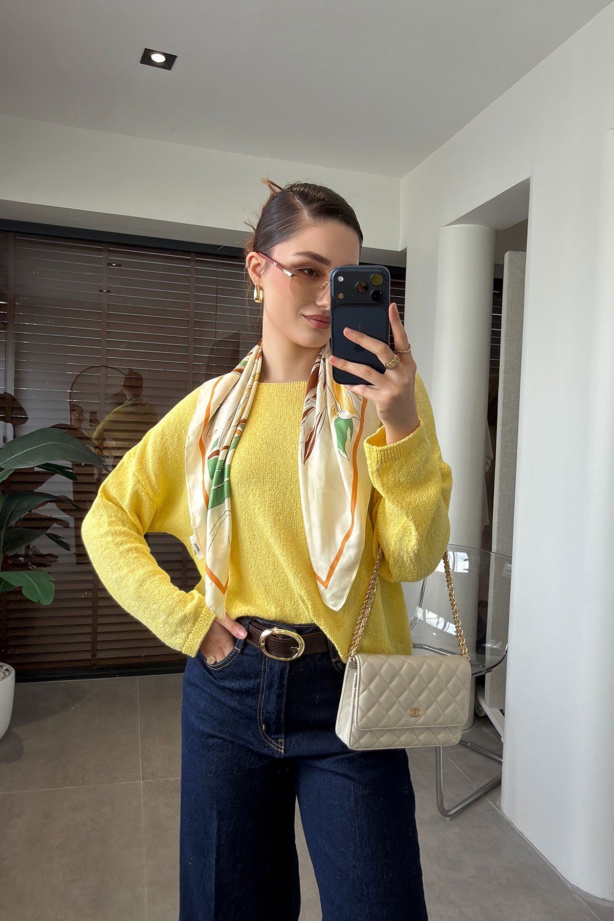 Geniş Yaka Basic Merserize Triko- SARI