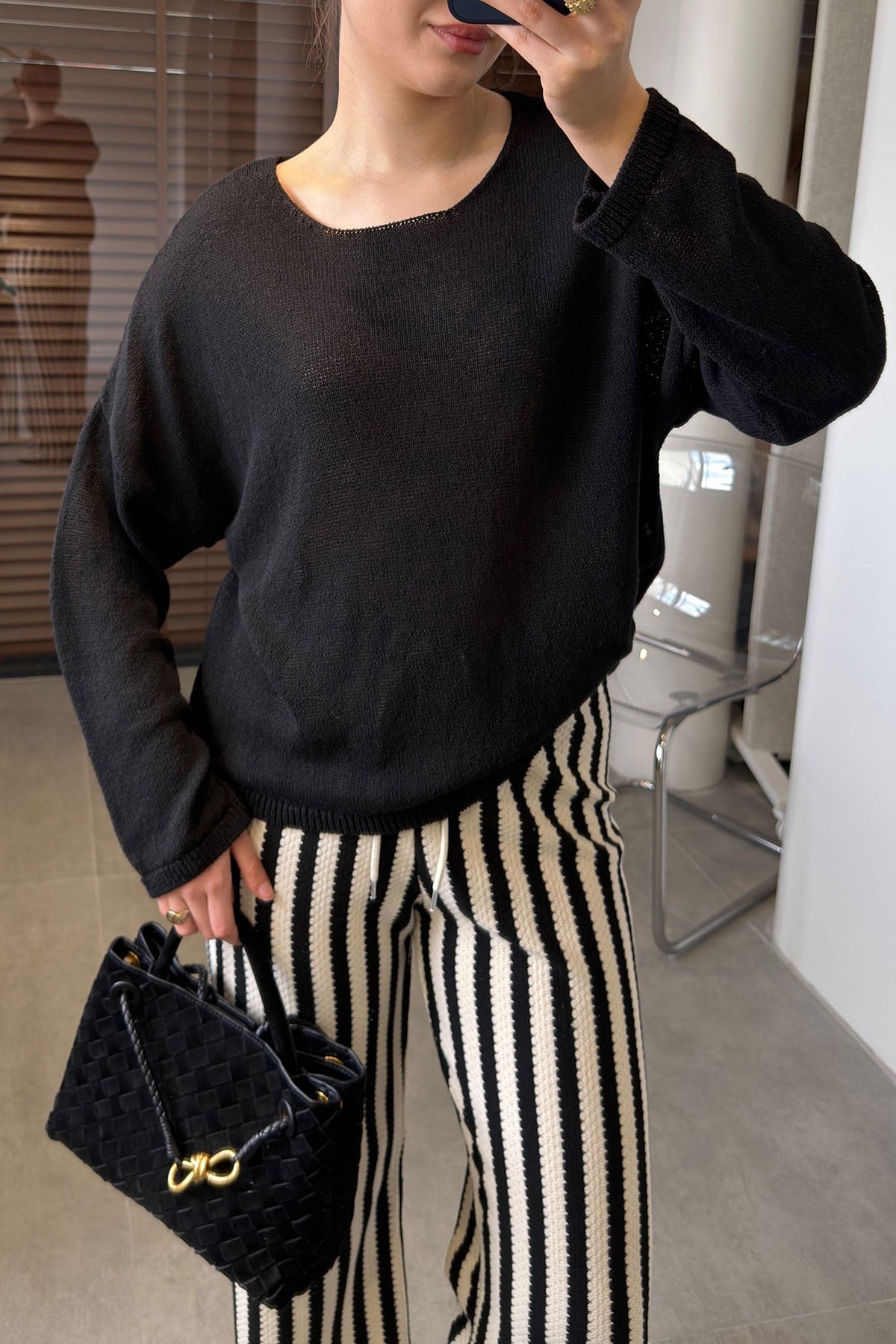 Geniş Yaka Basic Merserize Triko- SİYAH