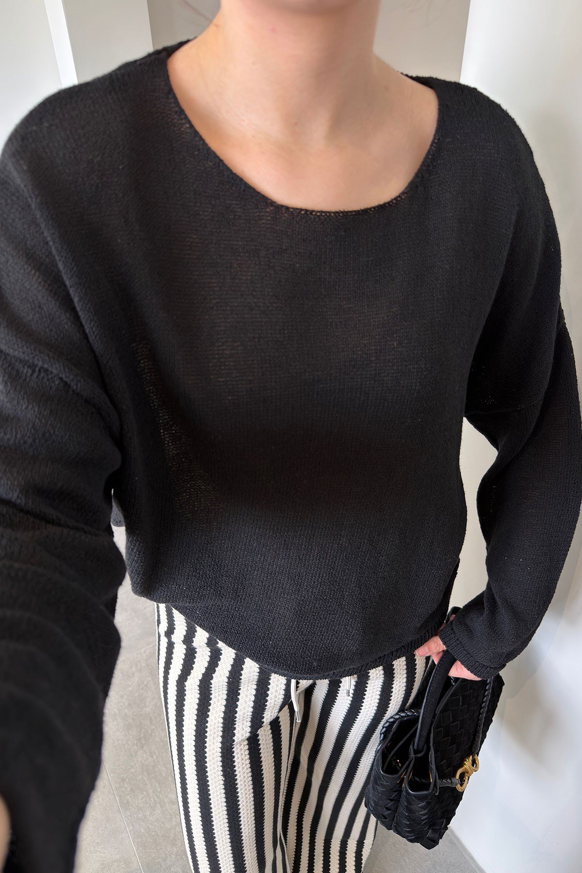 Geniş Yaka Basic Merserize Triko- SİYAH