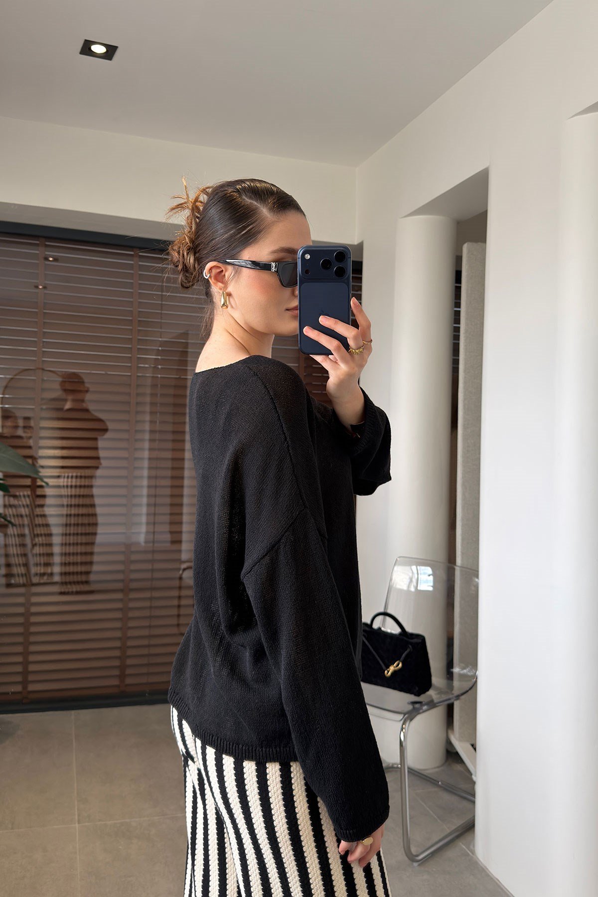 Geniş Yaka Basic Merserize Triko- SİYAH