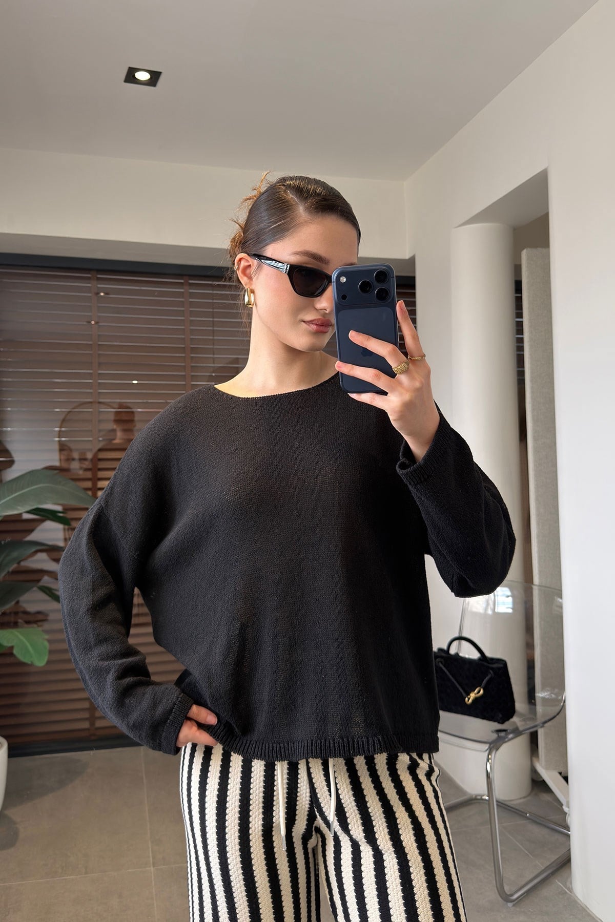 Geniş Yaka Basic Merserize Triko- SİYAH