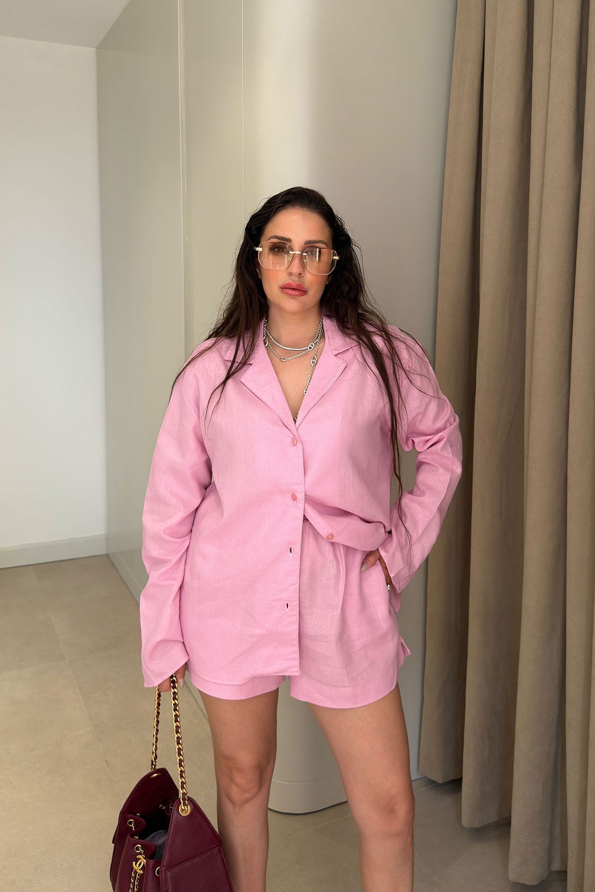 Gömlek Şort İkili Takım- PEMBE