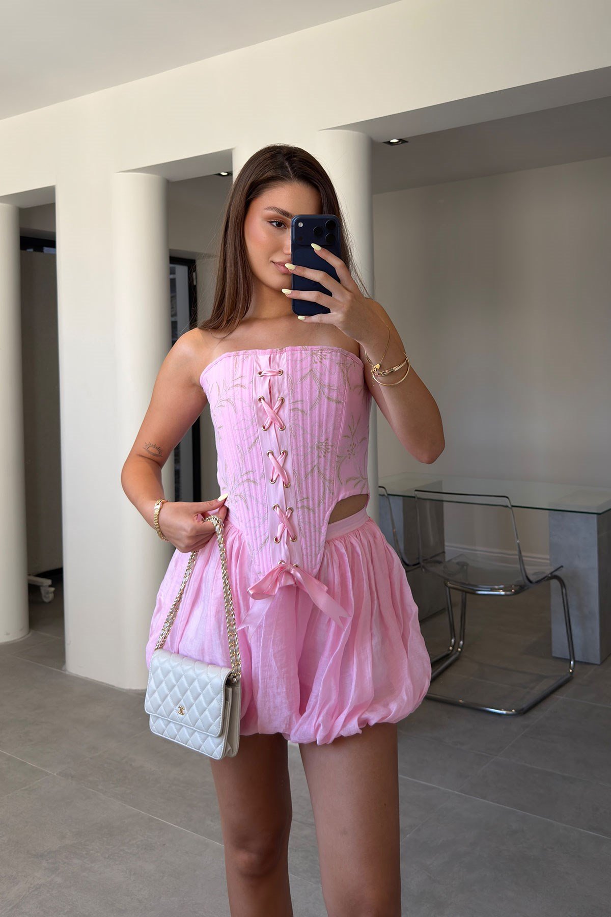 İçi Astarlı Pileli Şort Etek- PEMBE