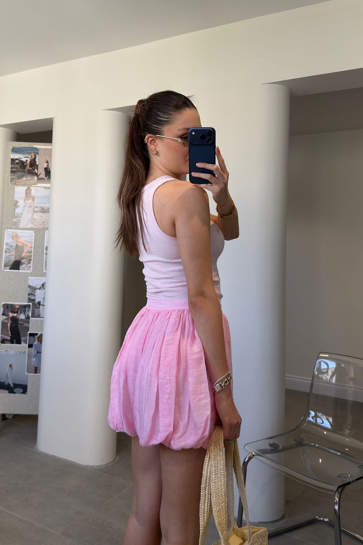 İçi Astarlı Pileli Şort Etek- PEMBE