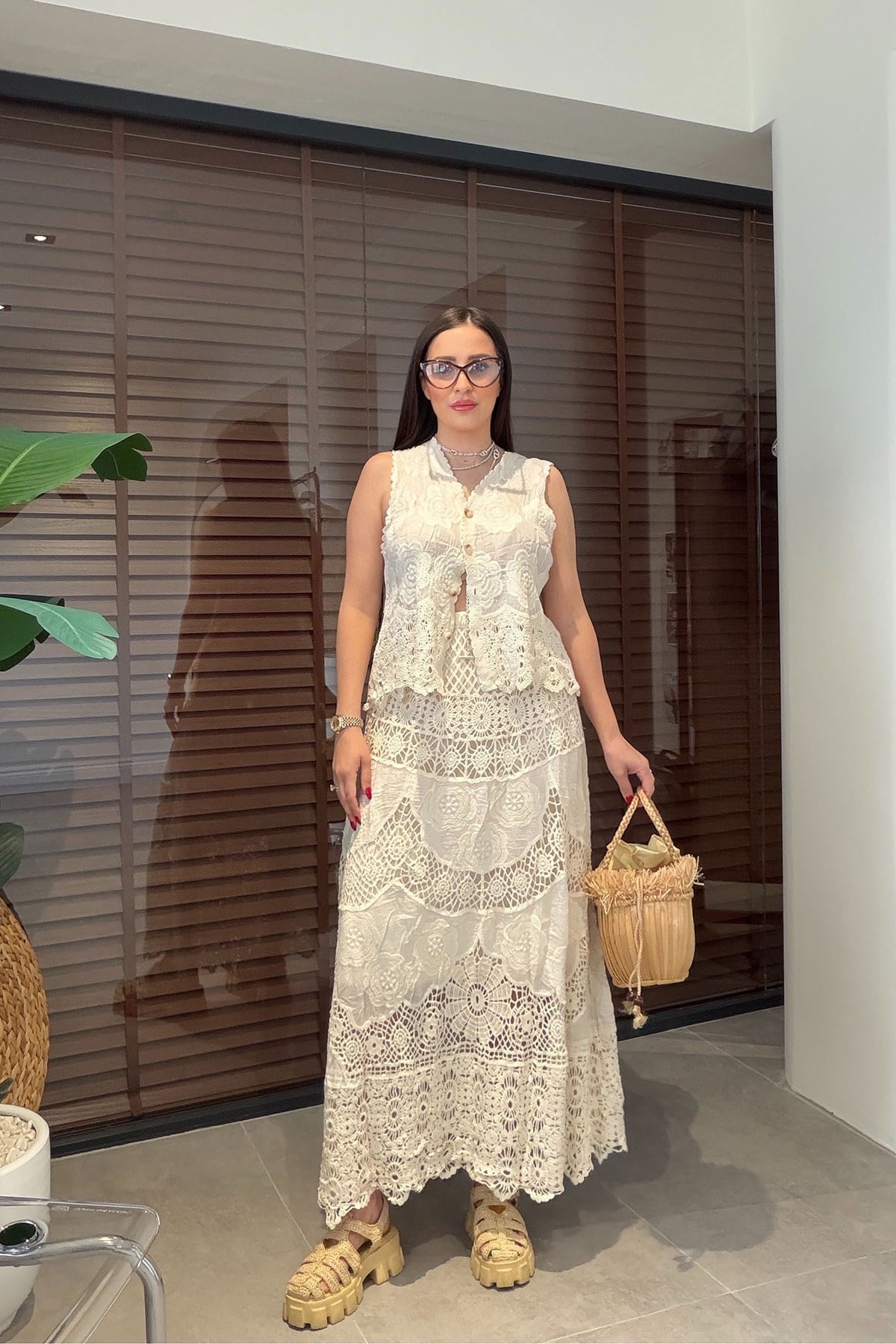 İthal Makrome Etek- BEJ