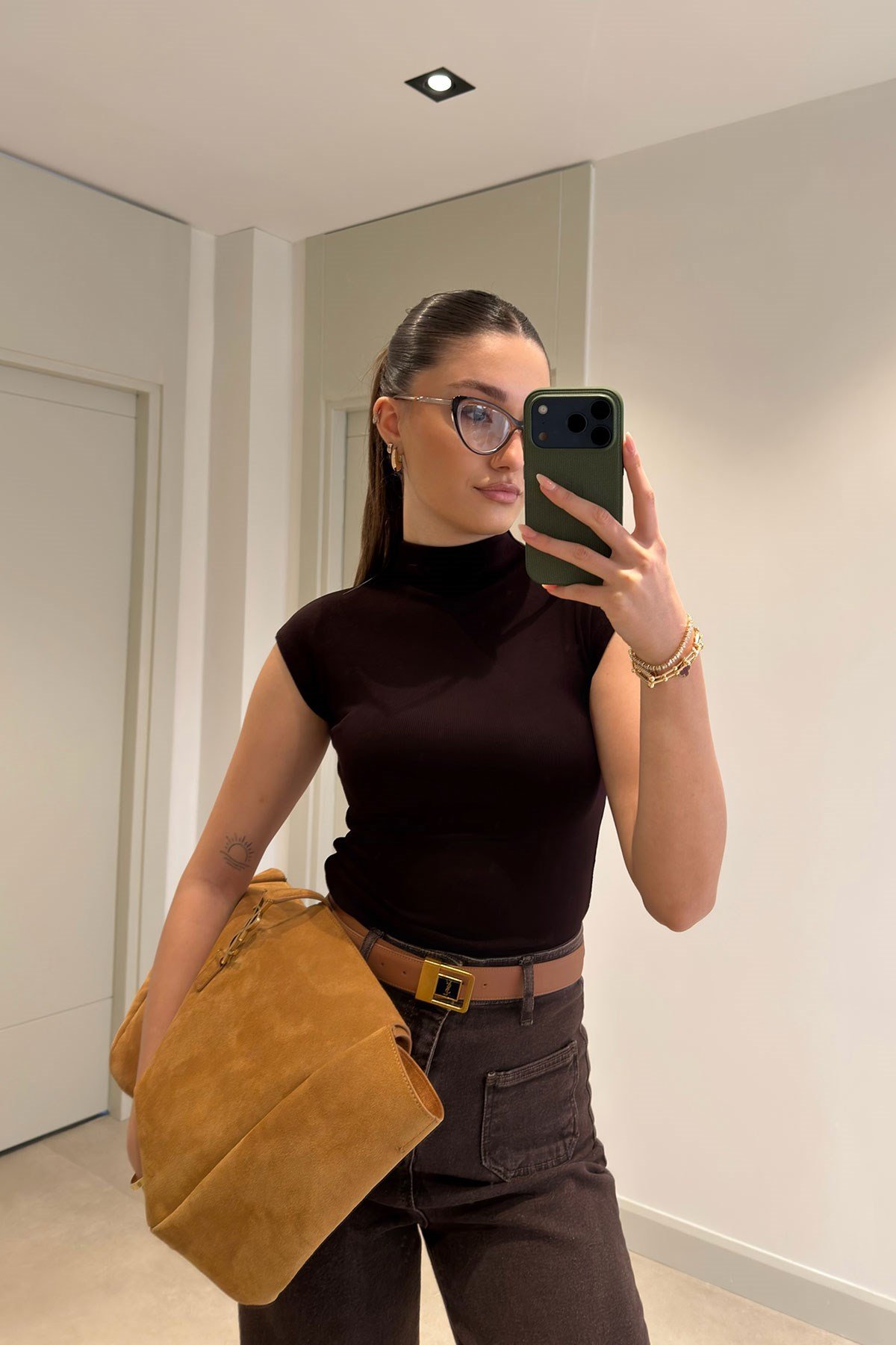 KAHVE PEMBE 2'Lİ PAKET PREMİUM DİK YAKA BLUZ- KAHVE PEMBE