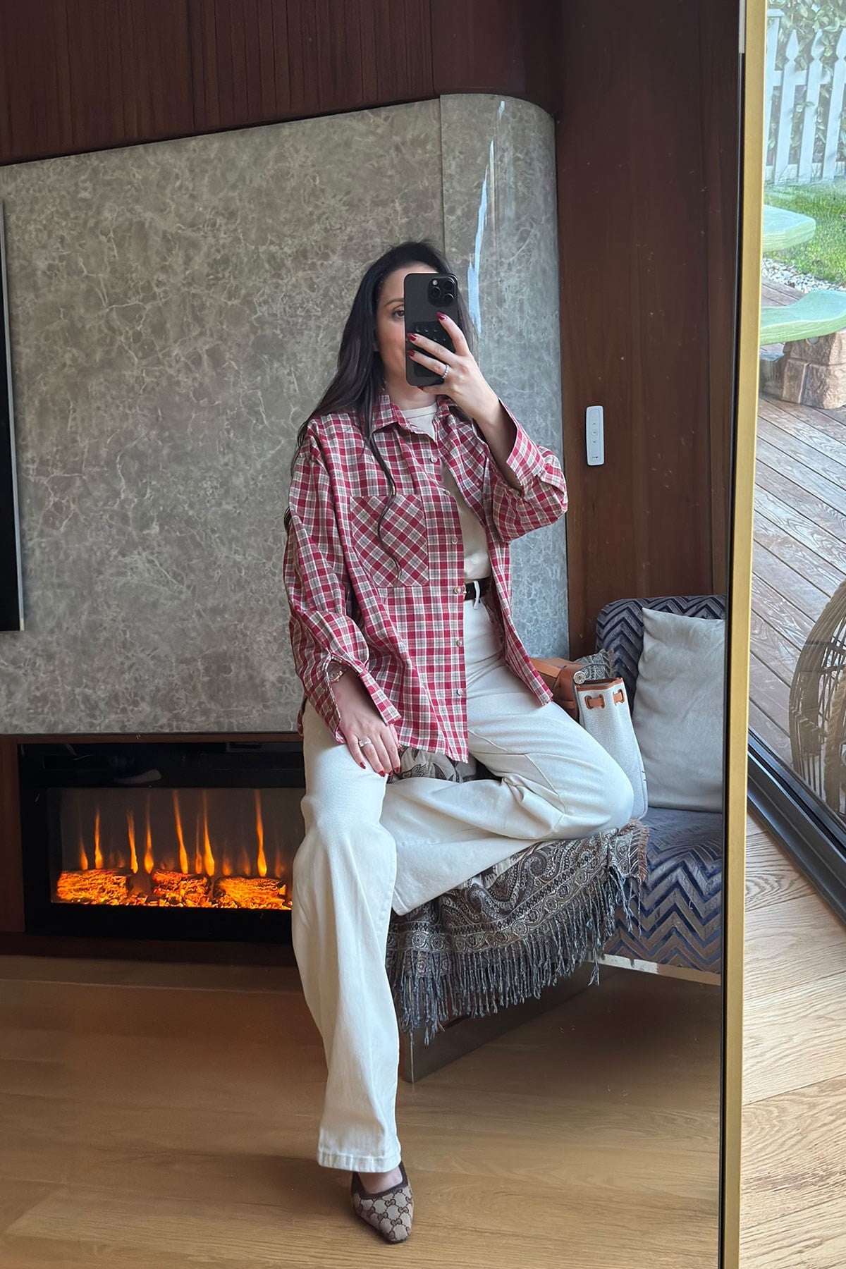 Kareli Ekose Desen Yeni Sezon Oversize Gömlek- KIRMIZI