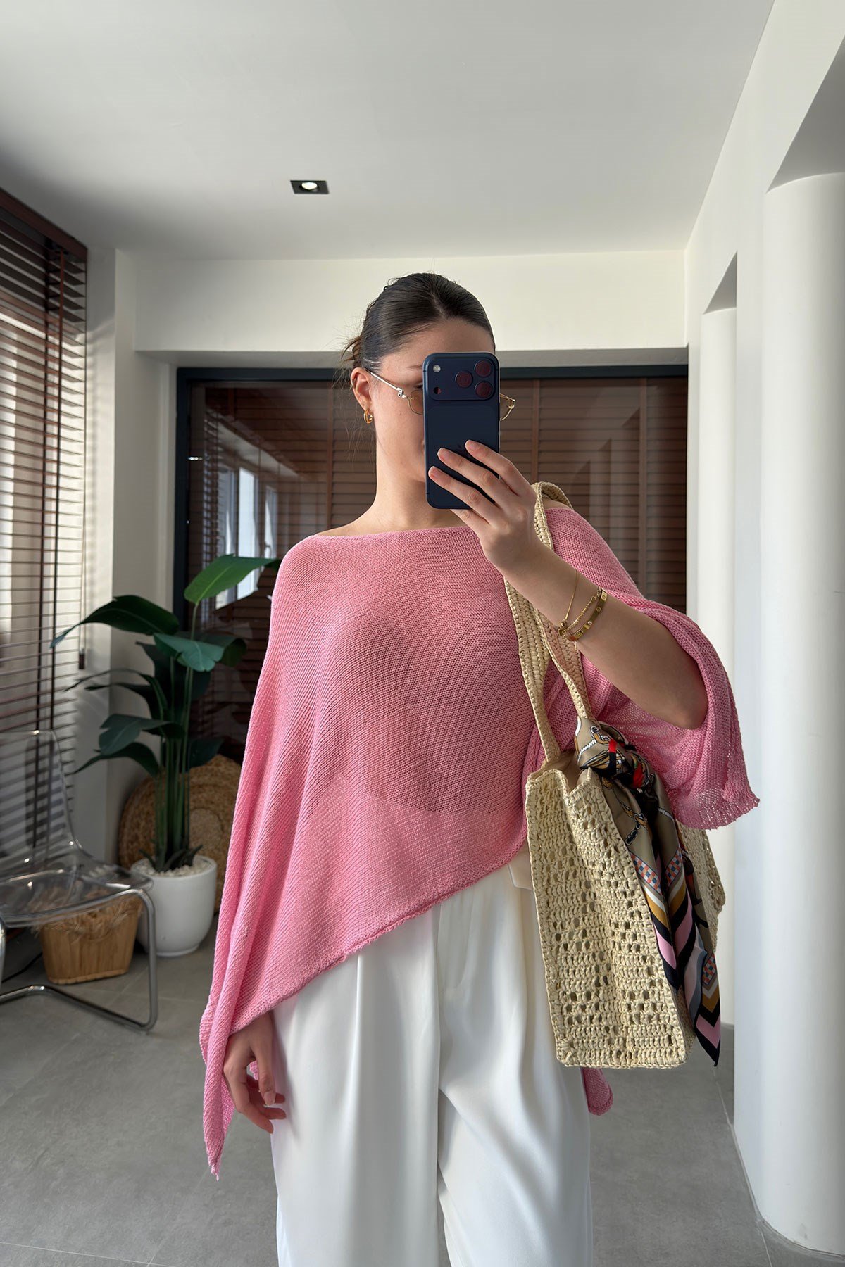 Kayık Yaka Yarasa Kol Merserize Bluz- PEMBE