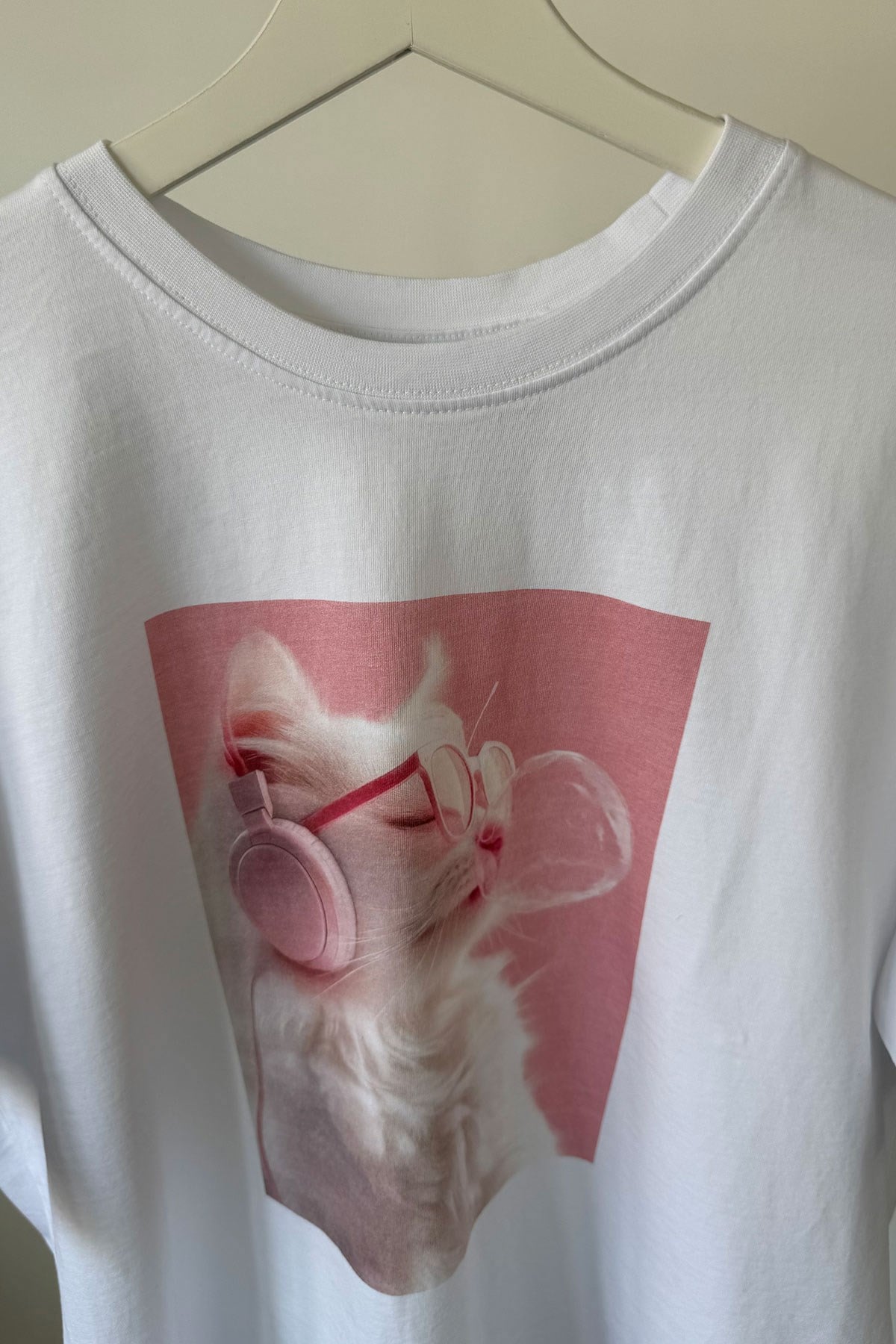 Kedi Baskılı Tshirt- BEYAZ