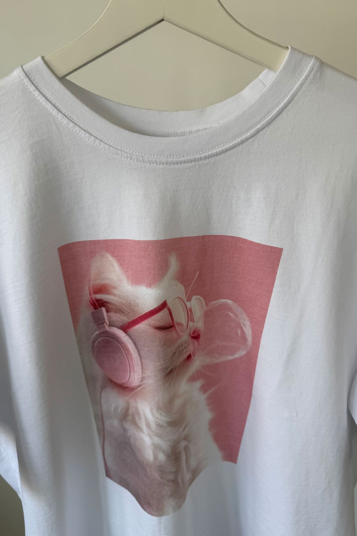 Kedi Baskılı Tshirt- BEYAZ