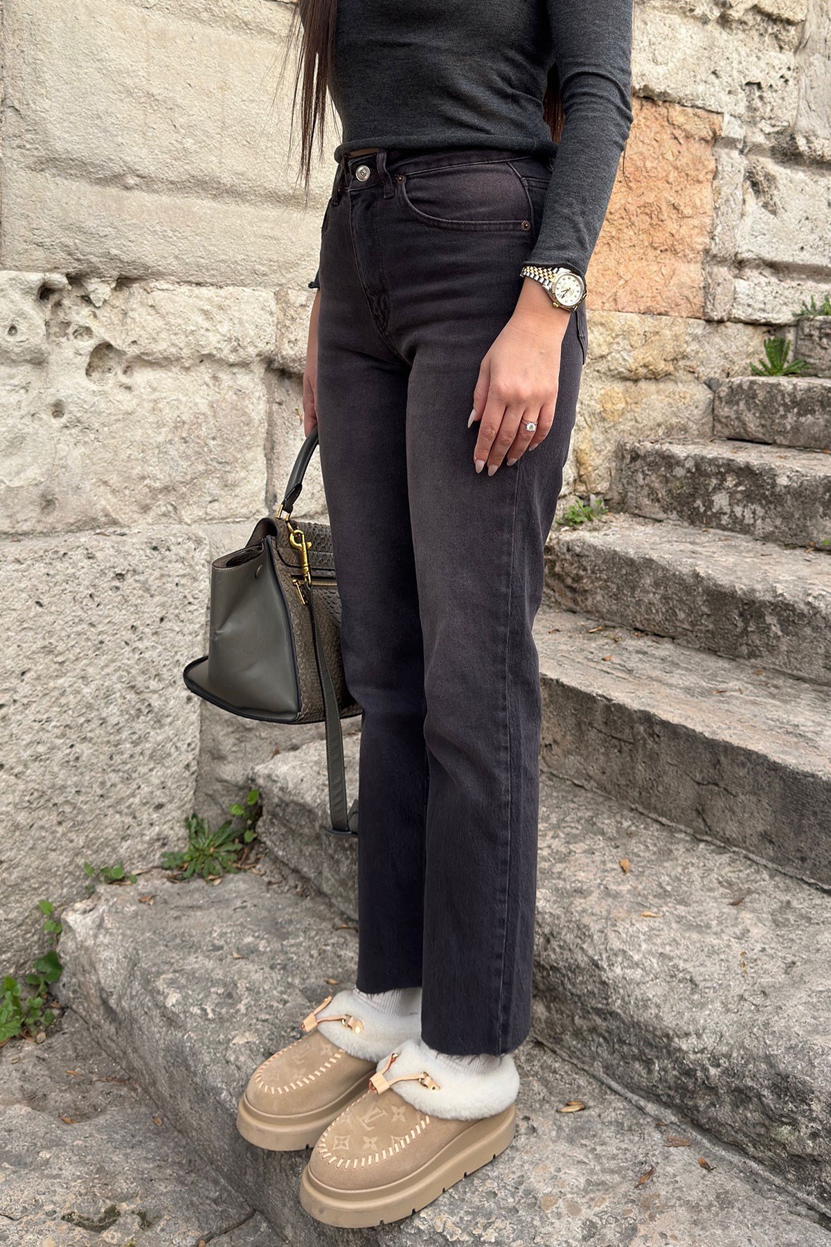 Kesik Paça Boyfit Jean- AÇIK KAHVE
