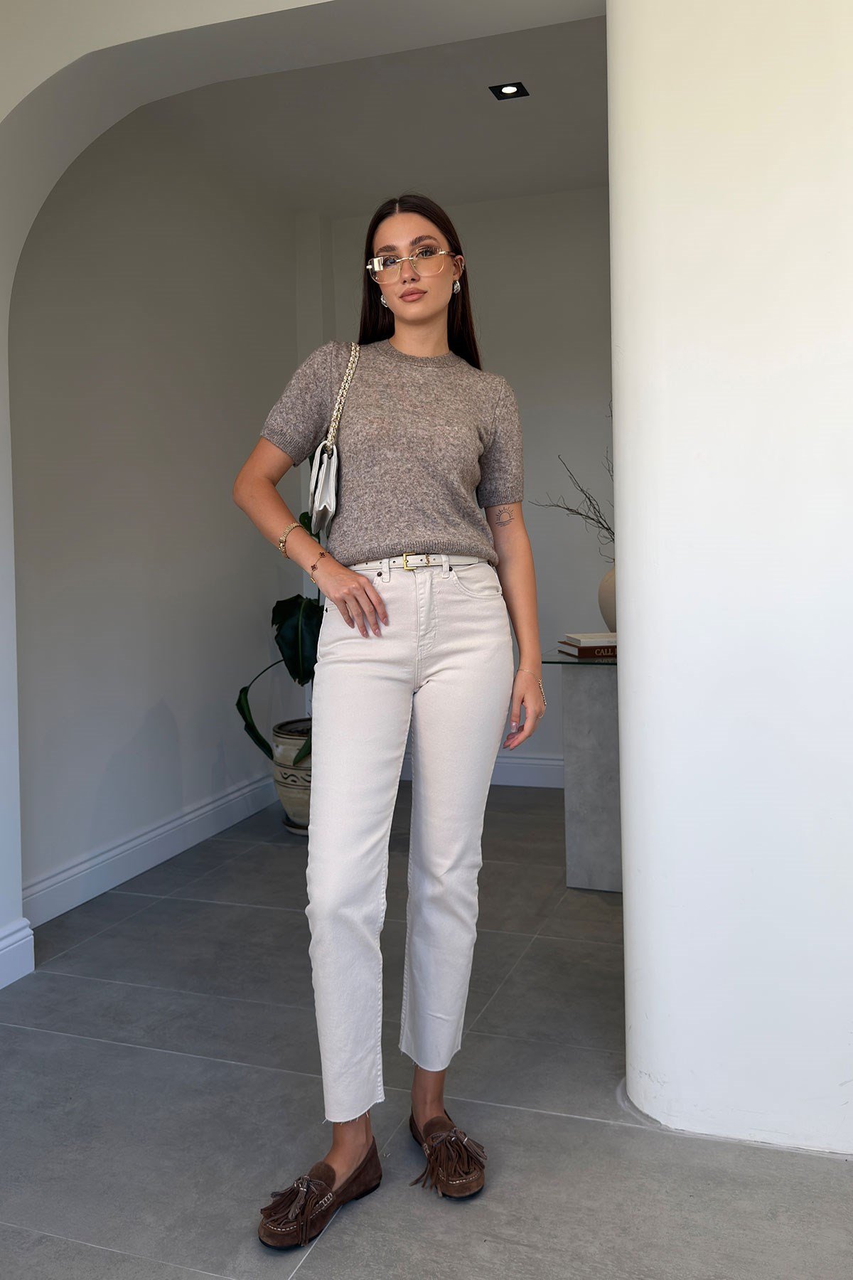 Kesik Paça Boyfit Jean- BEJ