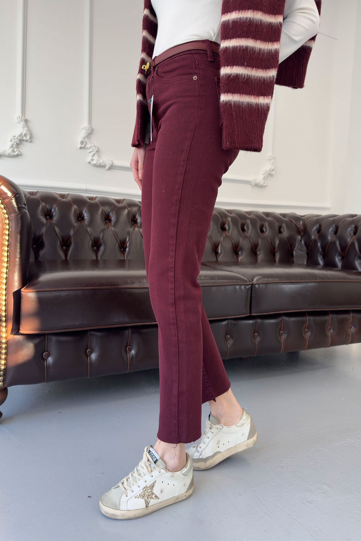 Kesik Paça Boyfit Jean- KIRMIZI