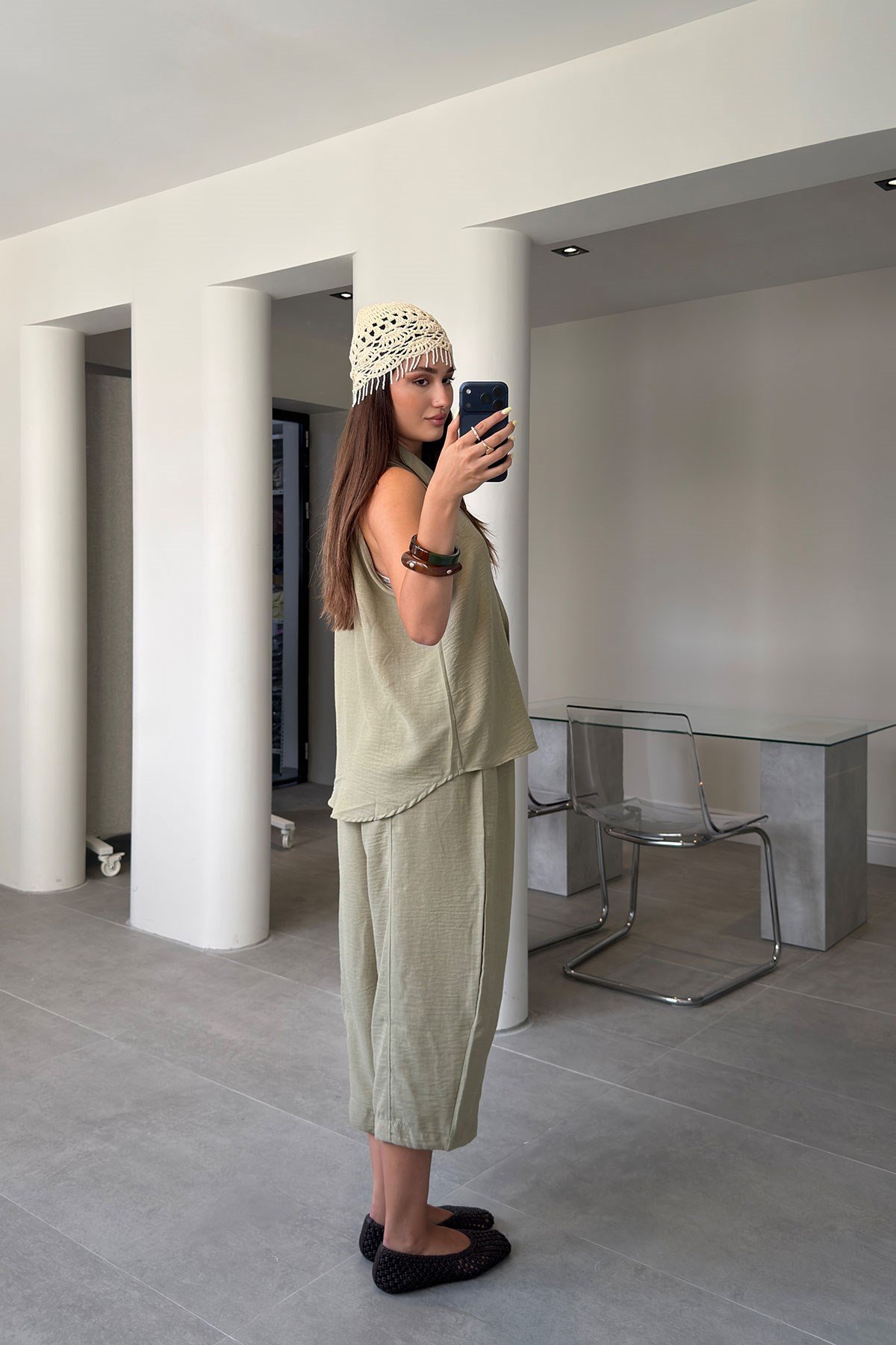 Keten Yelekli Pantolon Premium Takım- HAKİ