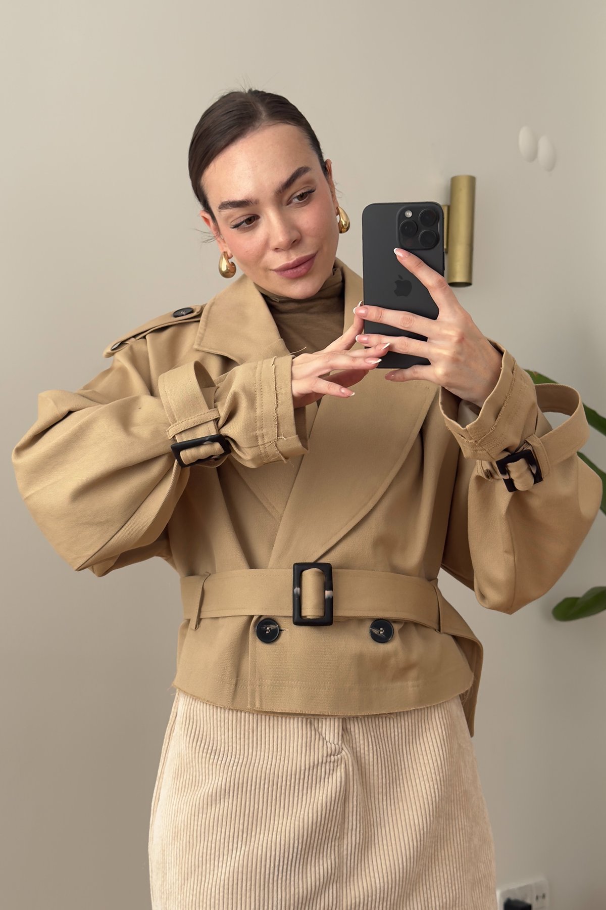 Kısa Kemerli Premium Trençkot- CAMEL