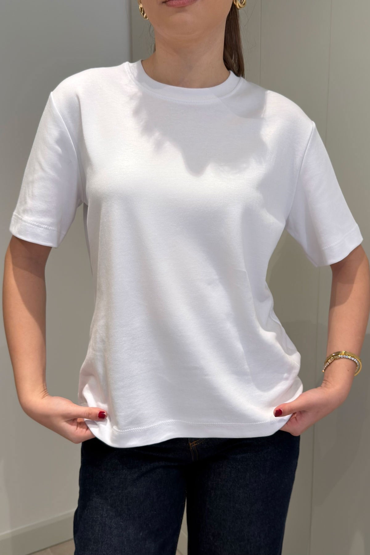 Kısa Kol Basic T-shirt- BEYAZ