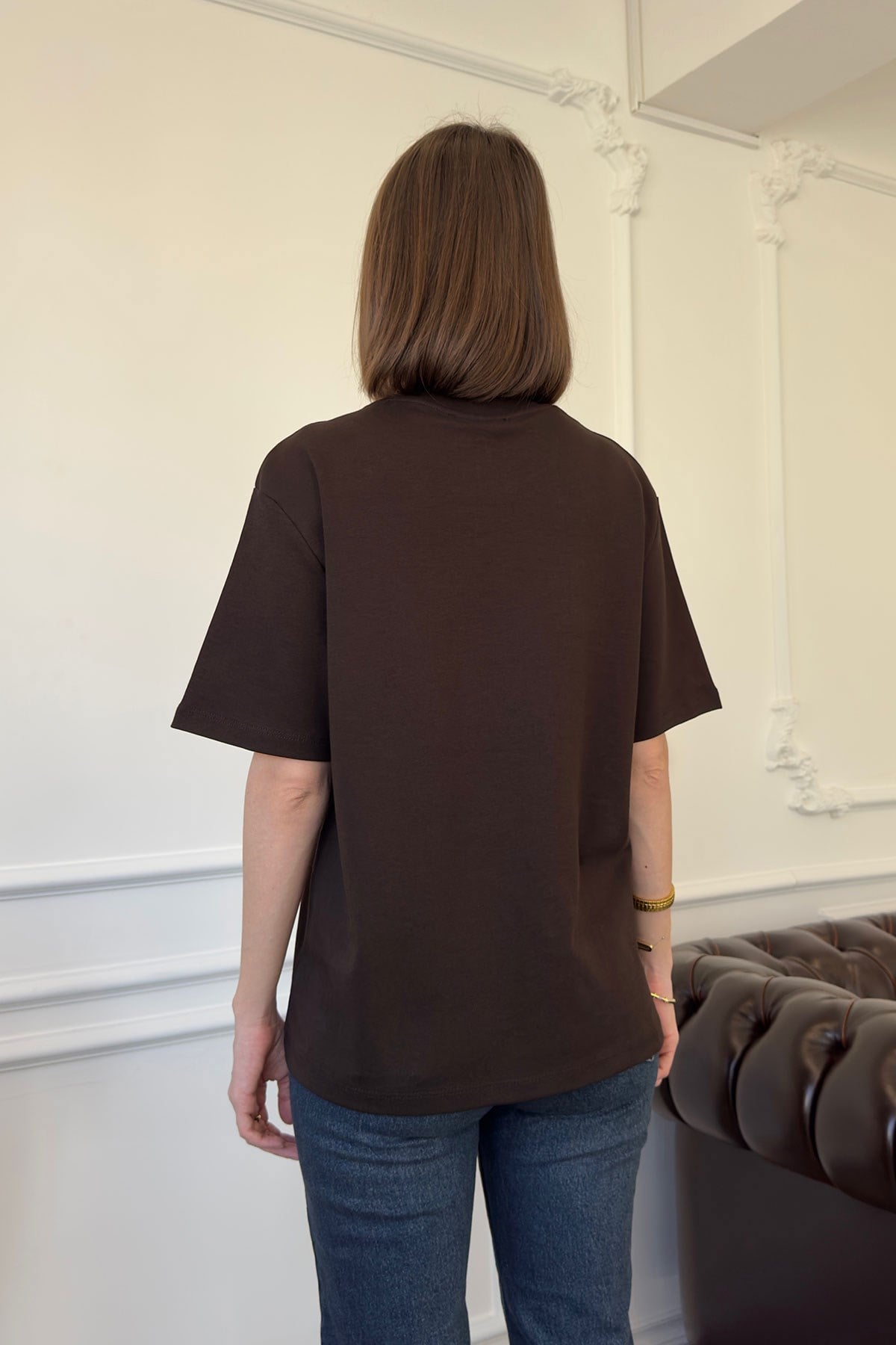 Kısa Kol Basic  T-shirt- KAHVERENGİ