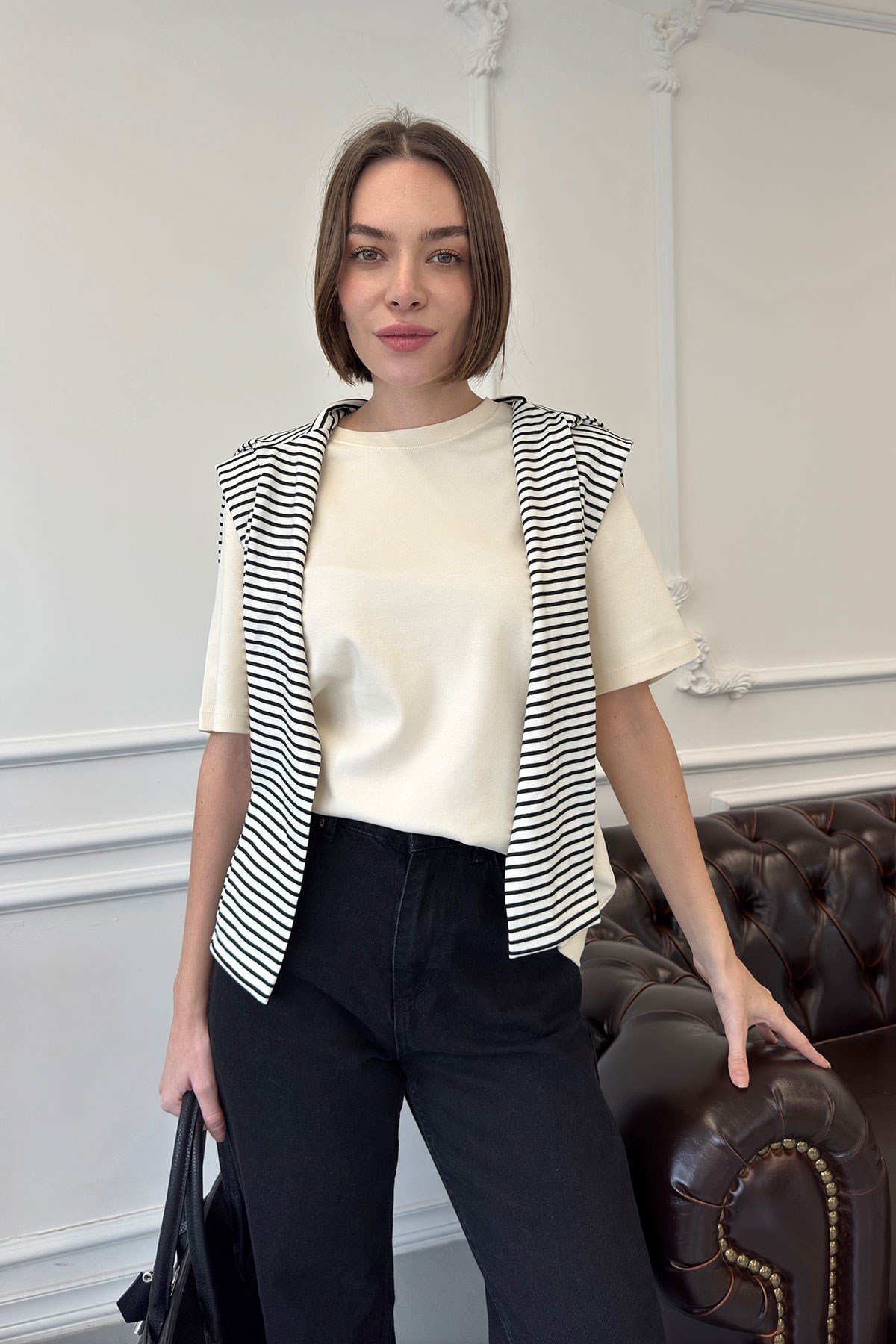 Kısa Kol Basic  T-shirt- KREM