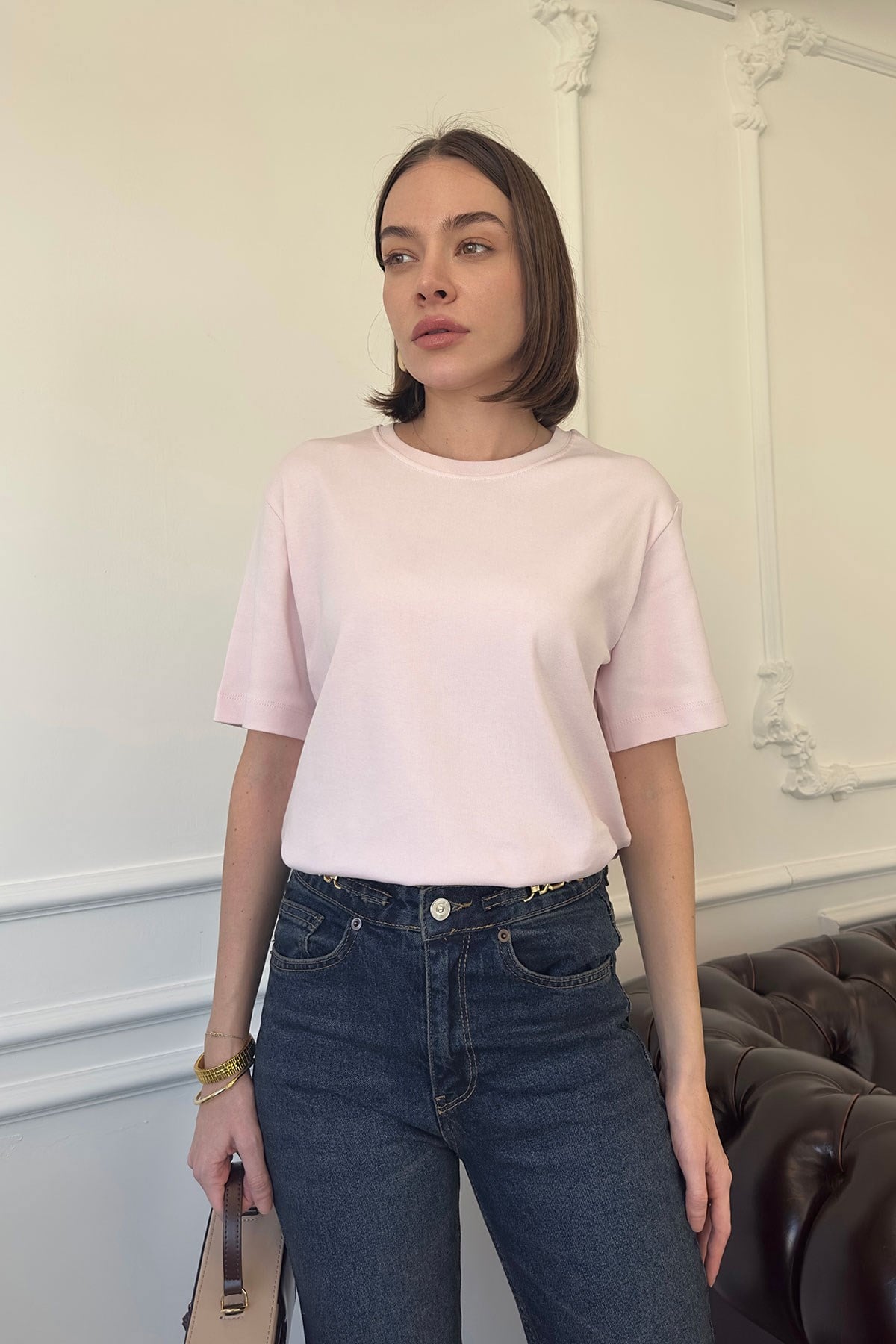 Kısa Kol Basic  T-shirt- PEMBE