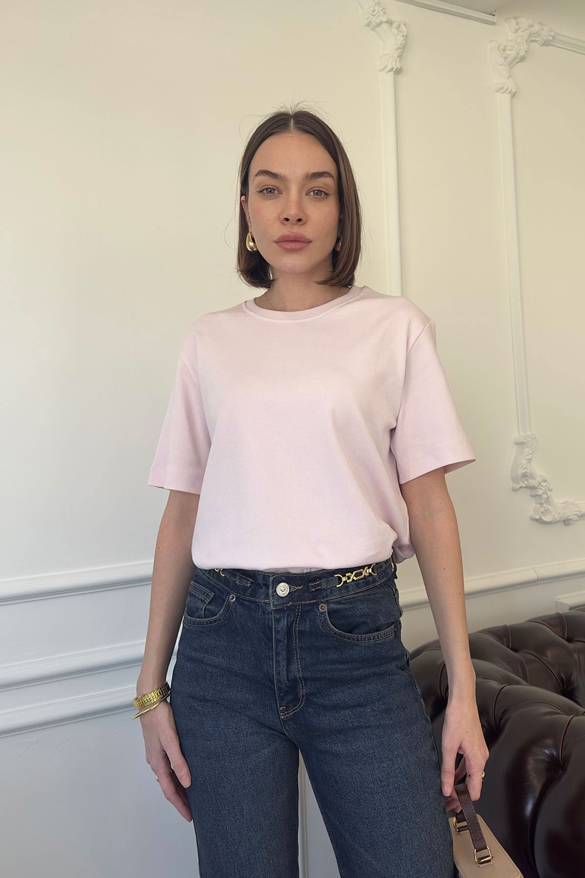 Kısa Kol Basic  T-shirt- PEMBE