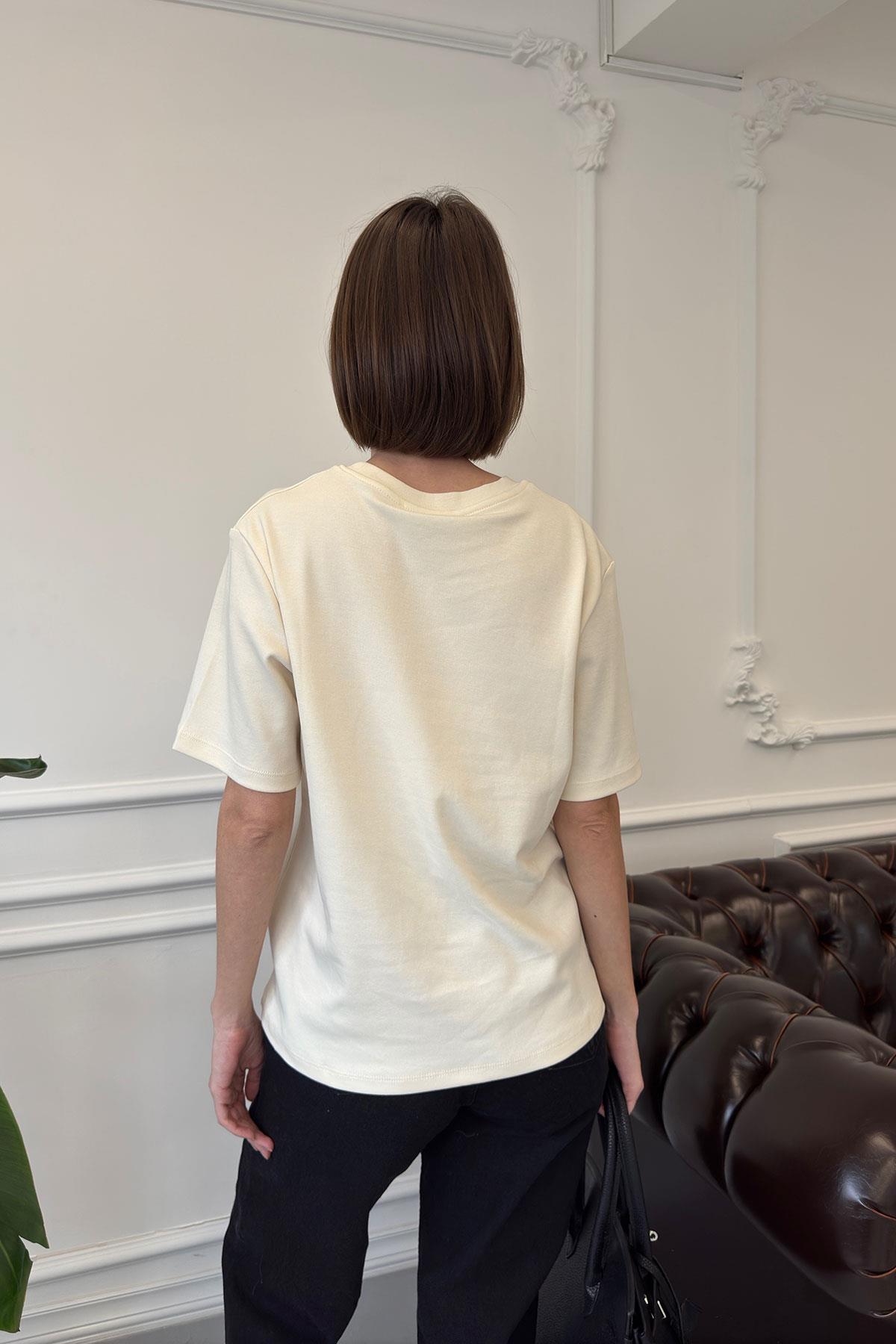 Kısa Kol Basic Tshırt- KREM