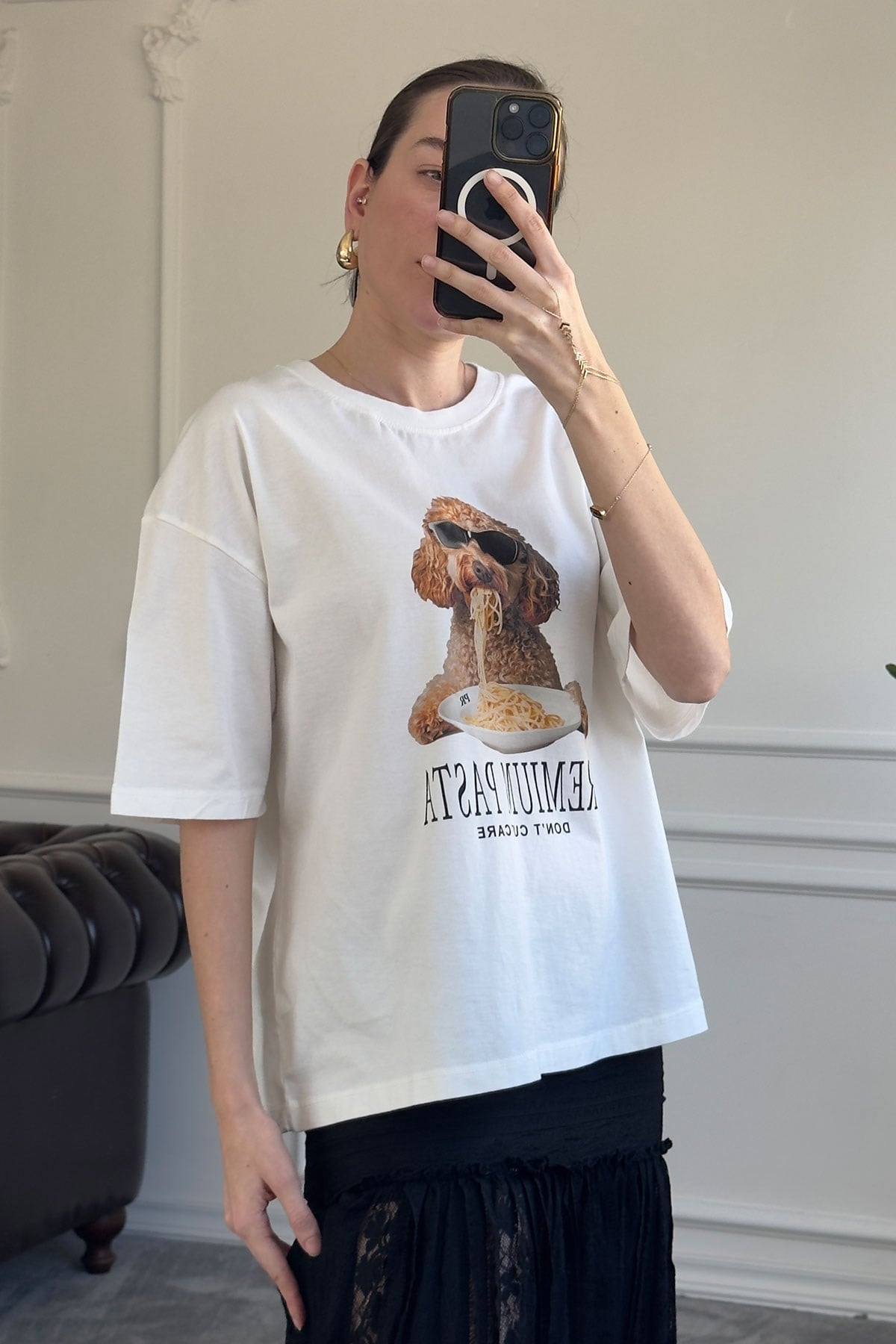 Köpek Baskılı Tshirt- BEYAZ