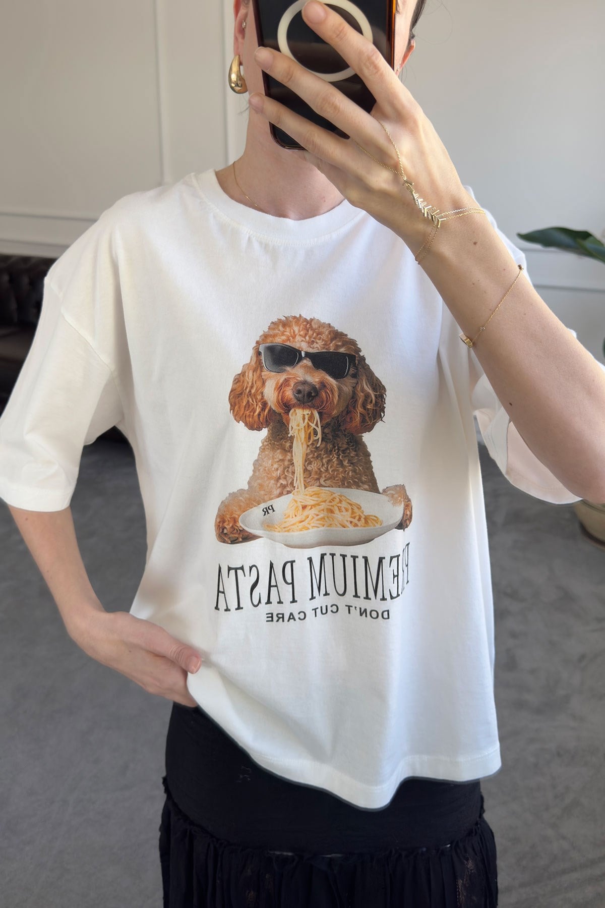 Köpek Baskılı Tshirt- BEYAZ