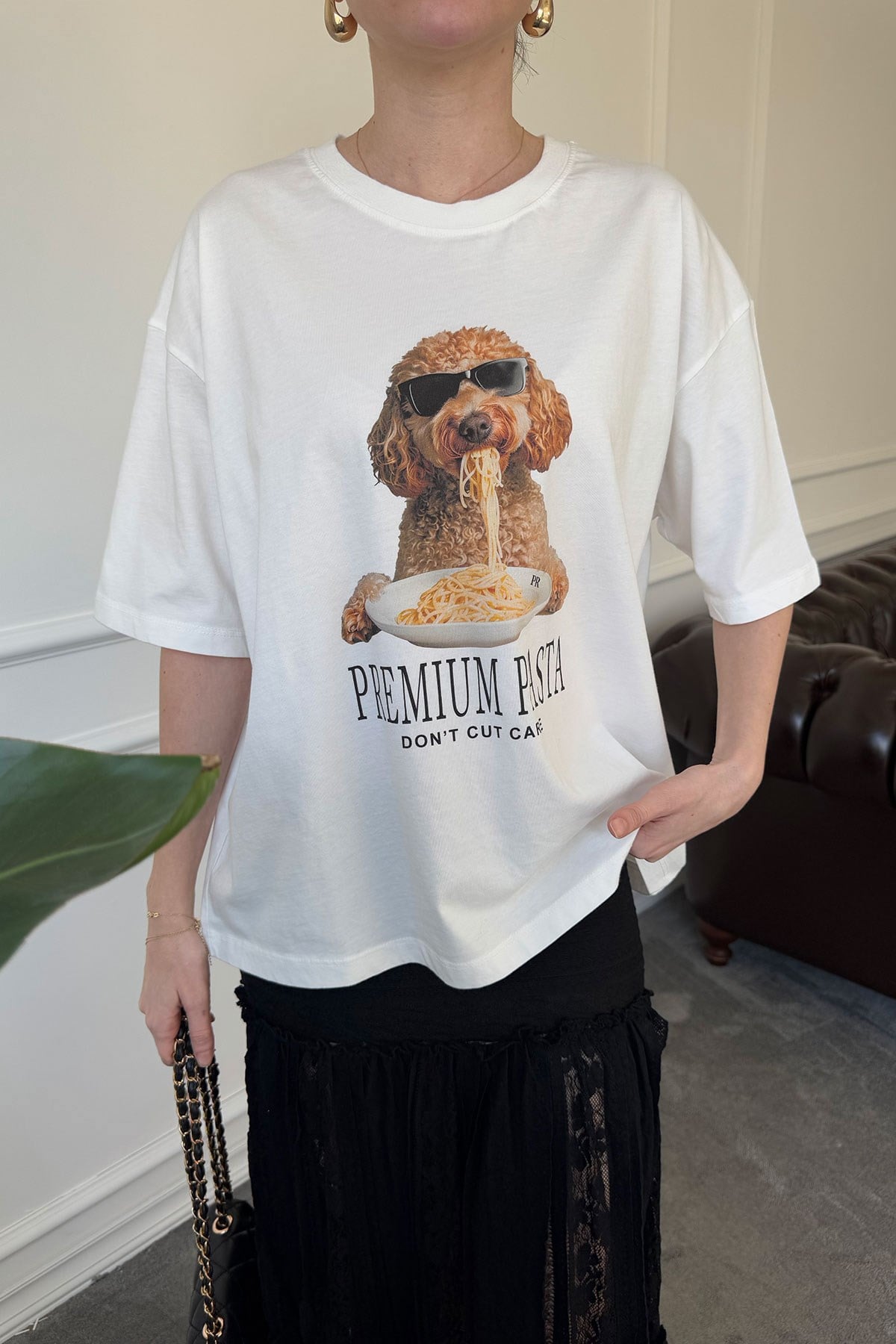 Köpek Baskılı Tshirt- BEYAZ