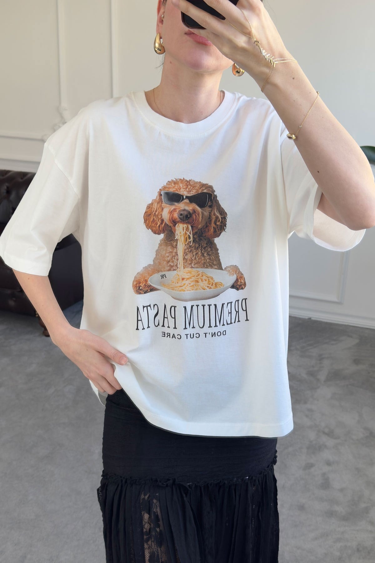Köpek Baskılı Tshirt- BEYAZ
