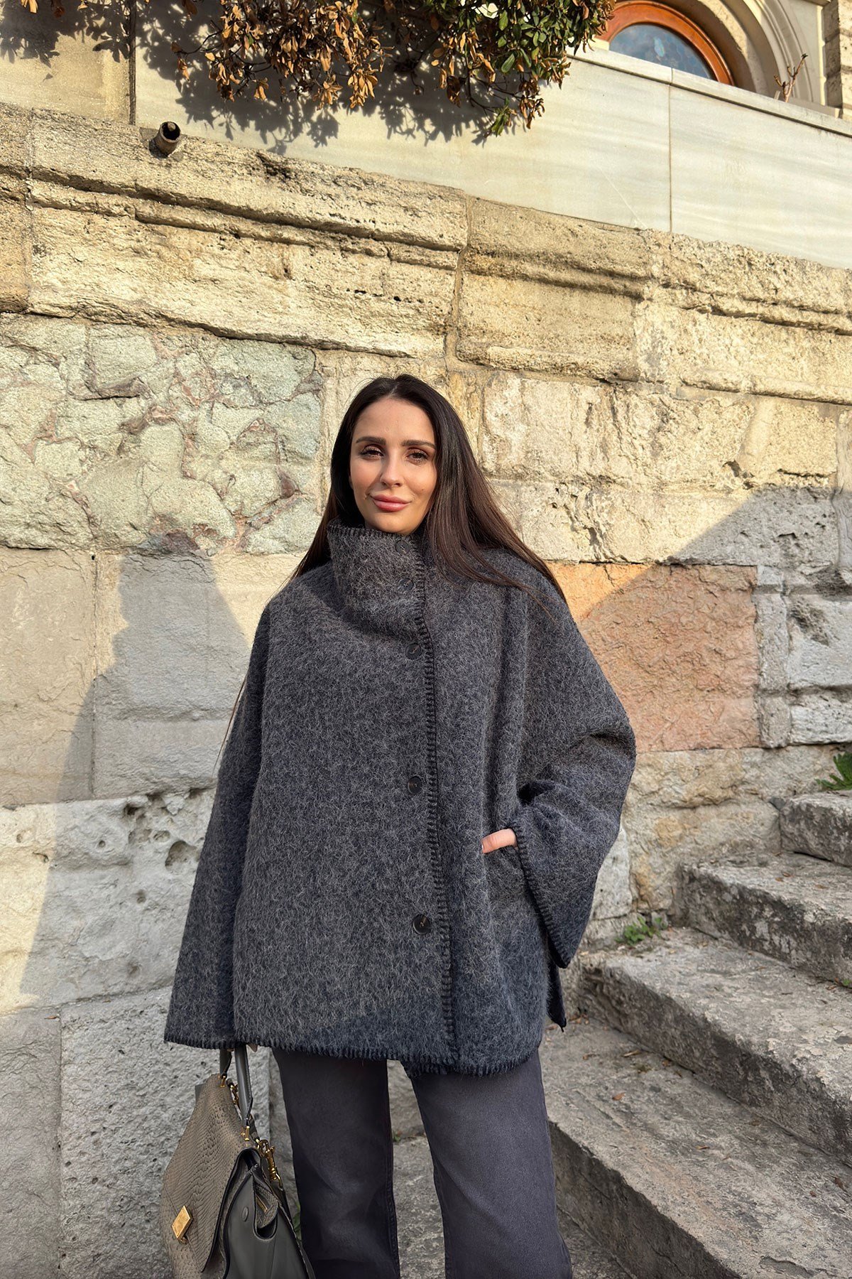 Kroşetalı Kıvırcık Peluş Panço- ANTRASİT