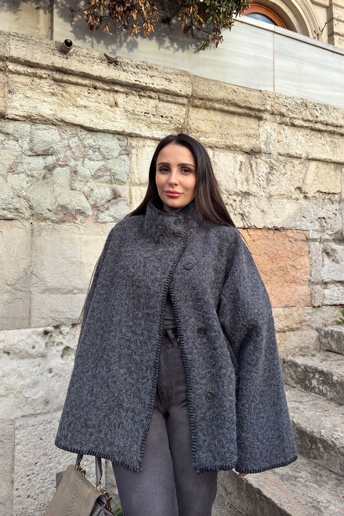 Kroşetalı Kıvırcık Peluş Panço- ANTRASİT