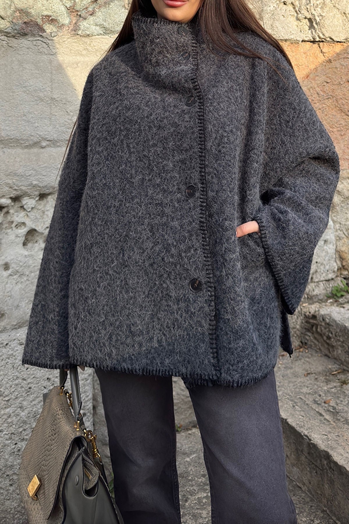 Kroşetalı Kıvırcık Peluş Panço- ANTRASİT