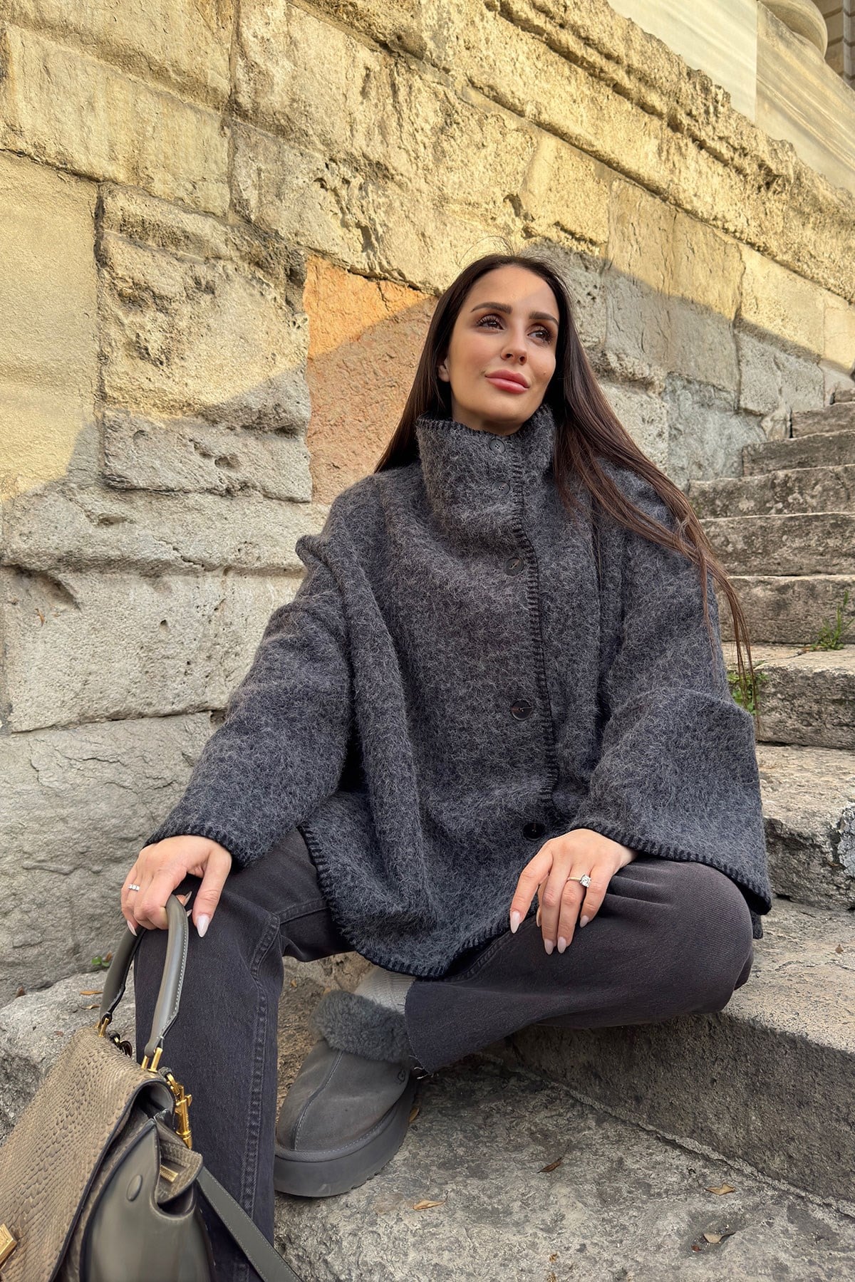 Kroşetalı Kıvırcık Peluş Panço- ANTRASİT