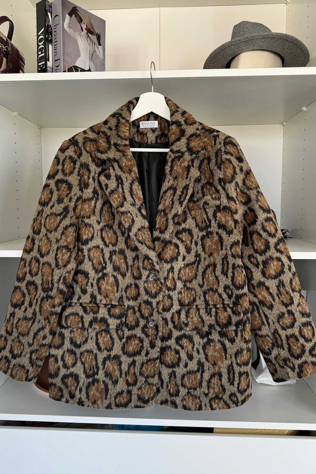 Kruvaze Kaşe Leopar Ceket- SİYAH