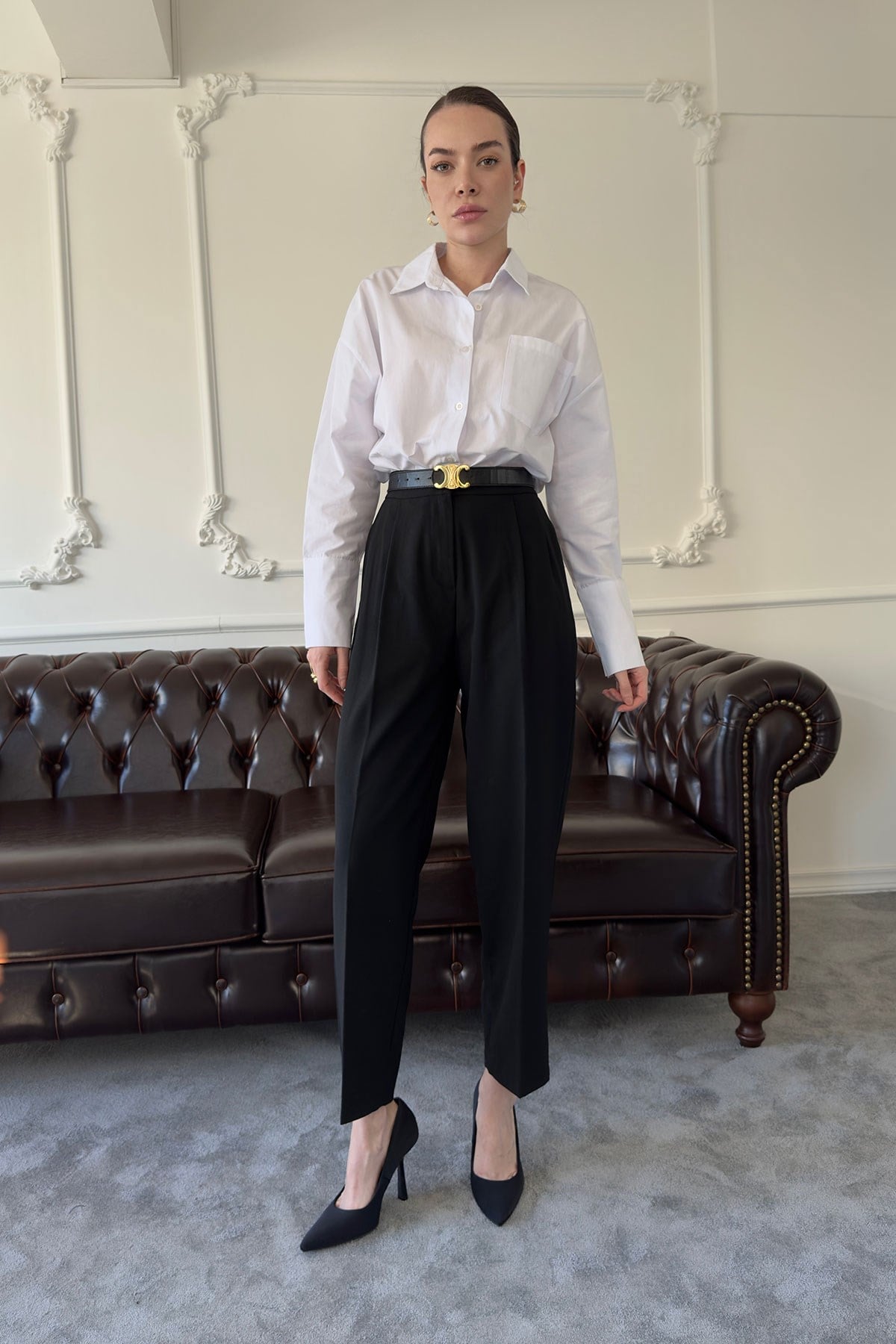 Kumaş Havuç Pantolon- SİYAH