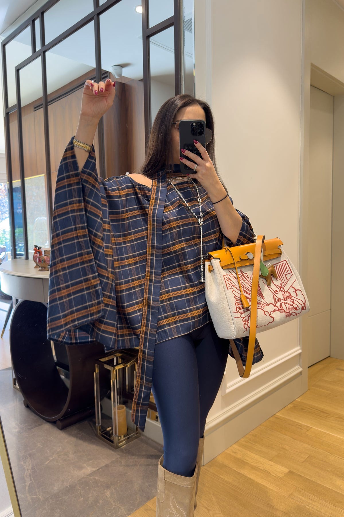 Kuşak Detay Oversize Panço- LACİVERT