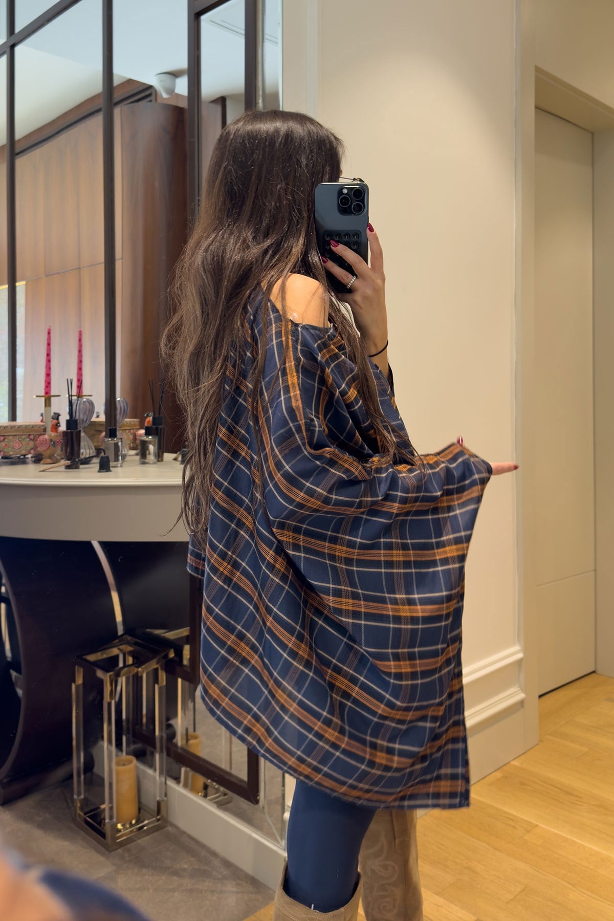 Kuşak Detay Oversize Panço- LACİVERT