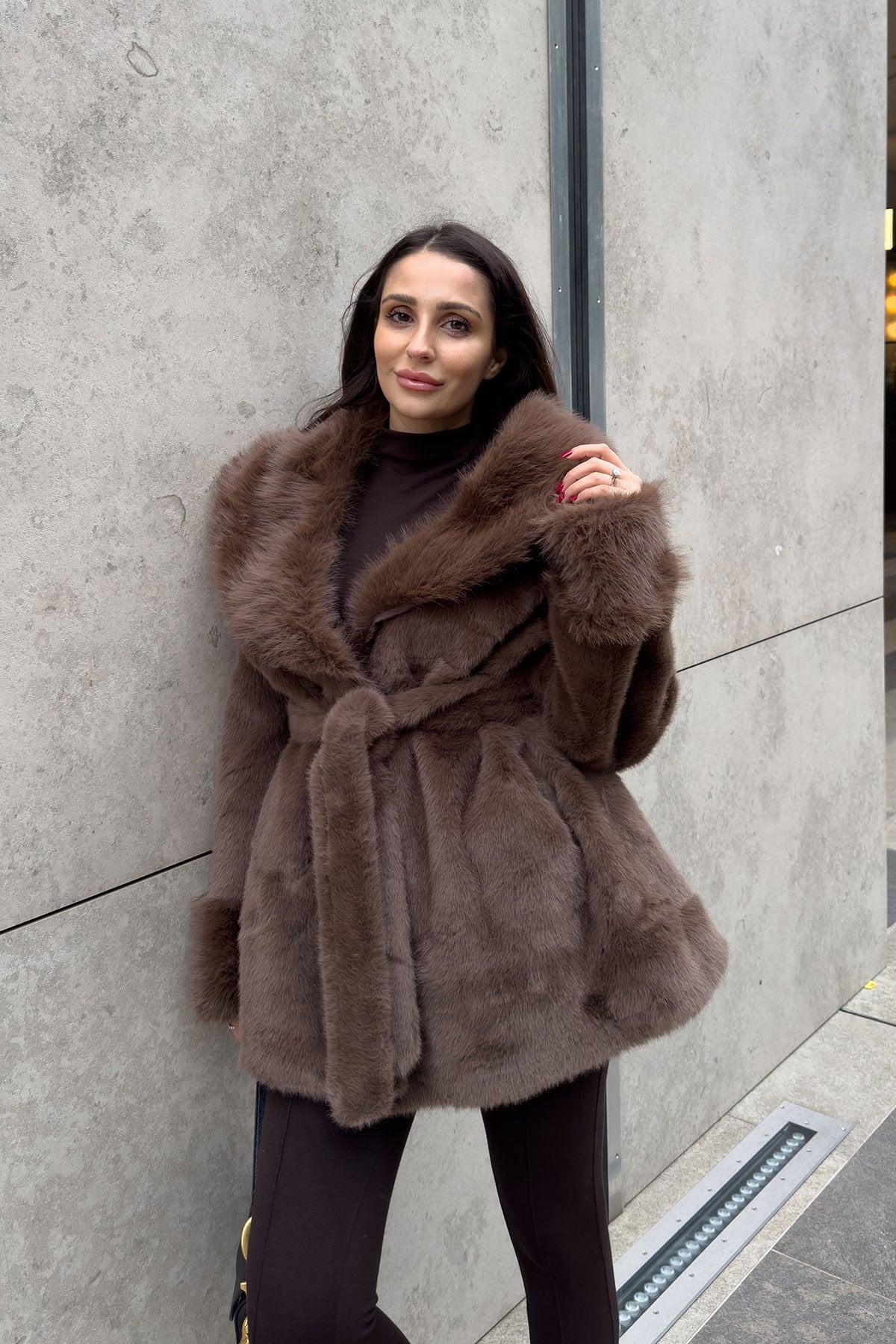 Marisse Bağlama Detay Oversize Kürk- KAHVERENGİ