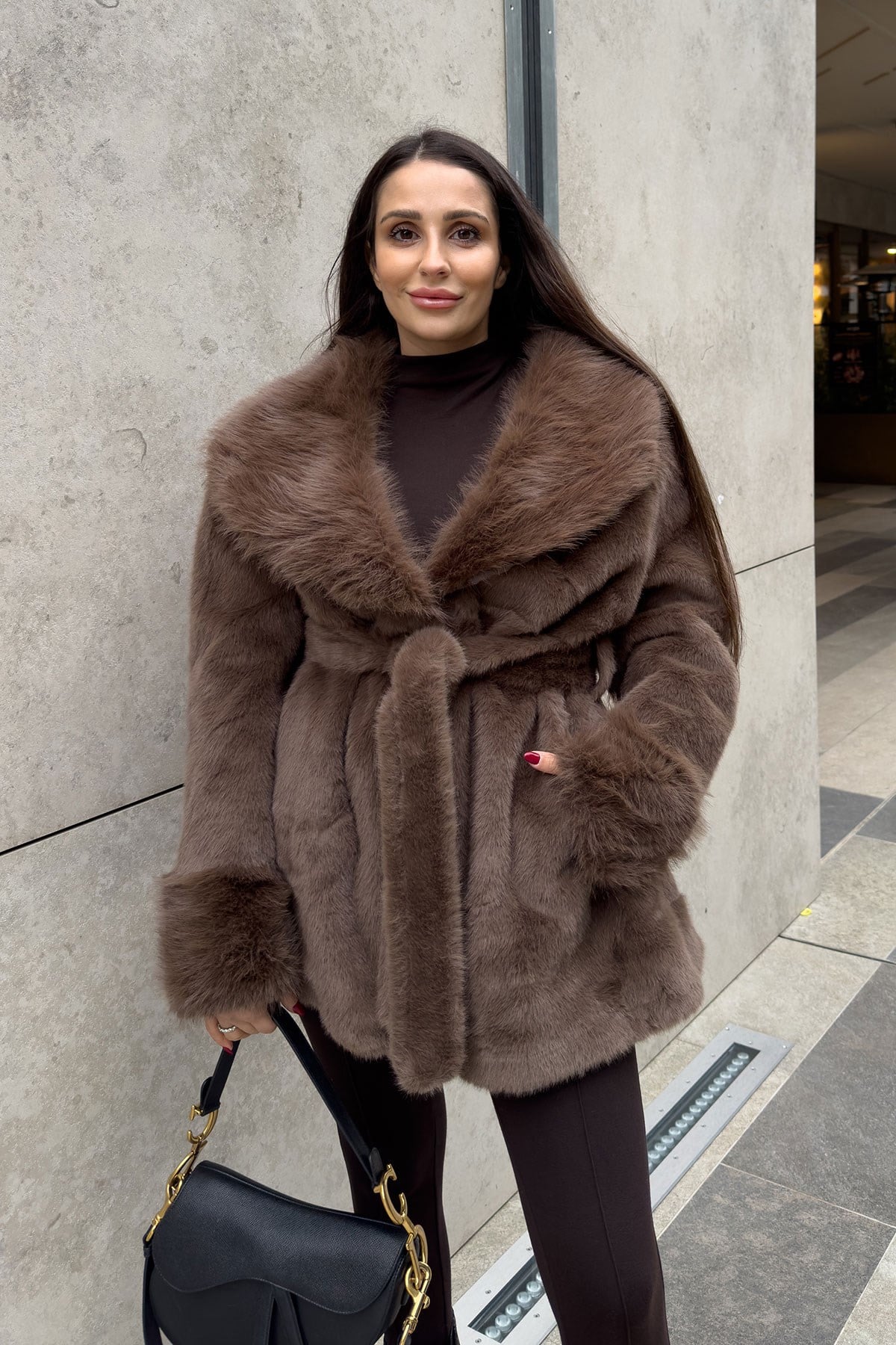 Marisse Bağlama Detay Oversize Kürk- KAHVERENGİ